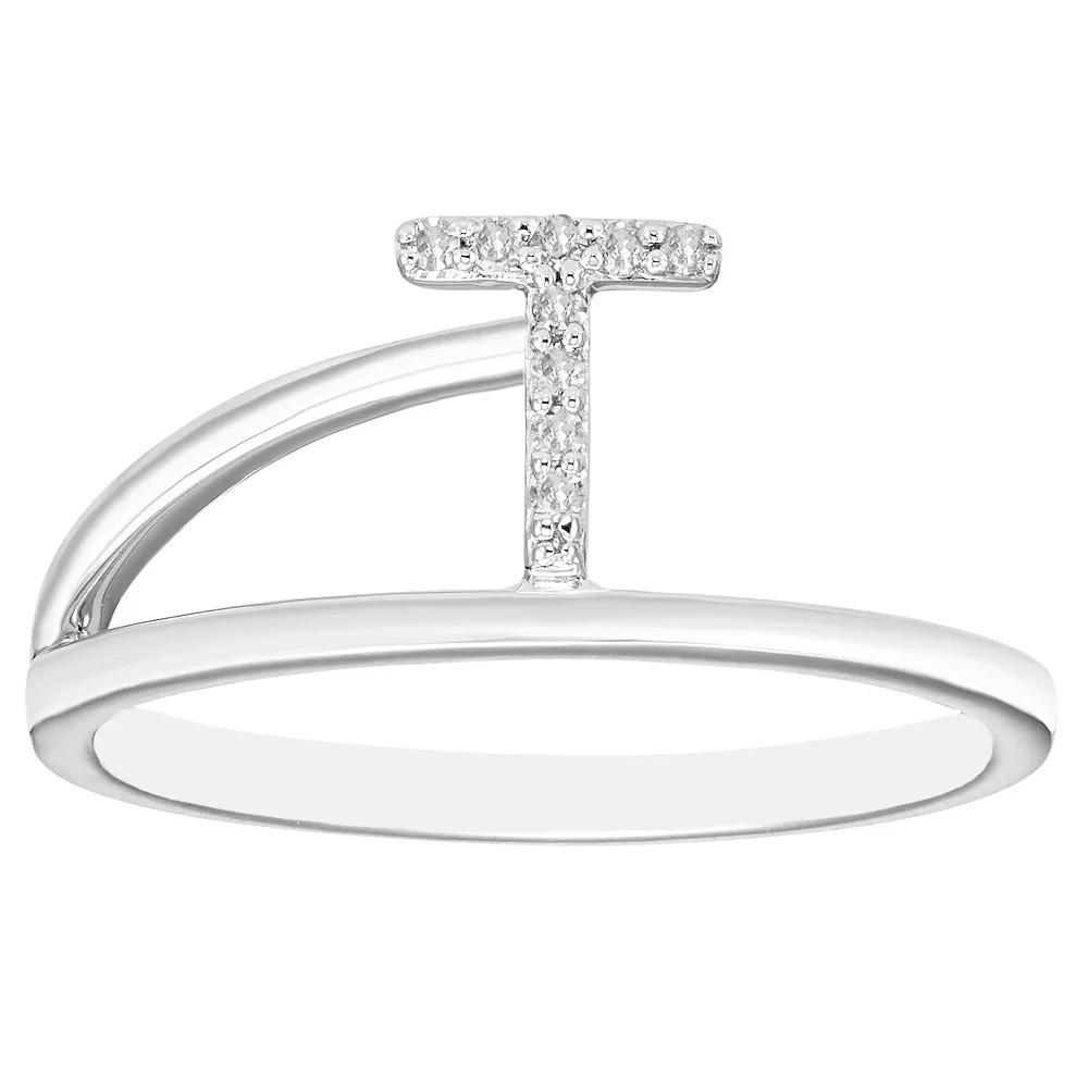 Boston Bay Diamonds Sterling Silver Diamond Accent Letter Initial Split Shank Ring, Women's, Size: 5, Silver Tone T Product Image