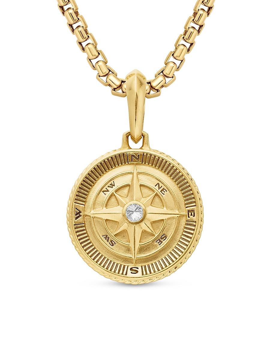 Mens Maritime Compass Amulet in 18K Yellow Gold with Center Diamond, 29.5mm Product Image