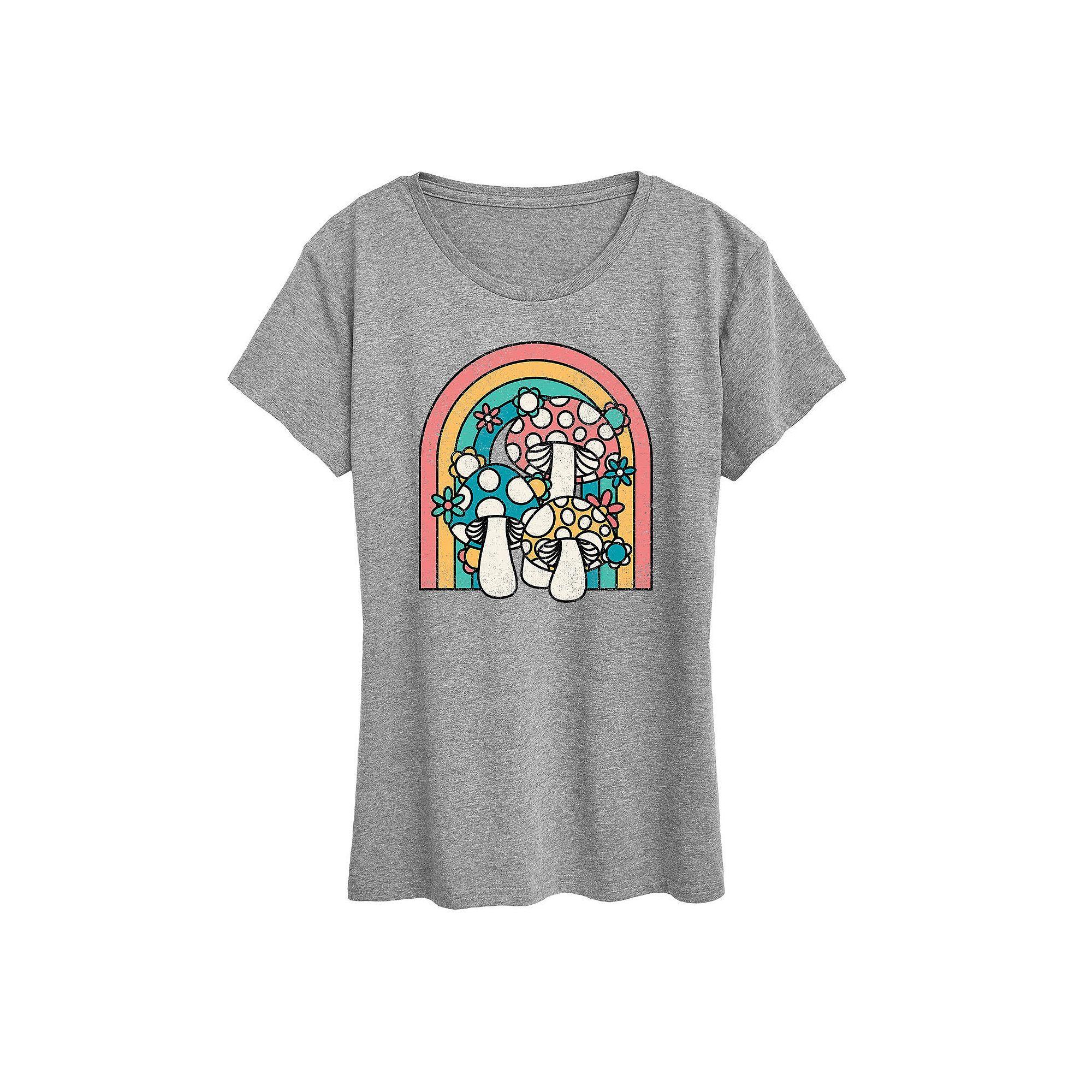 Women's Retro Mushrooms Rainbow Graphic Tee, Girl's,  Product Image