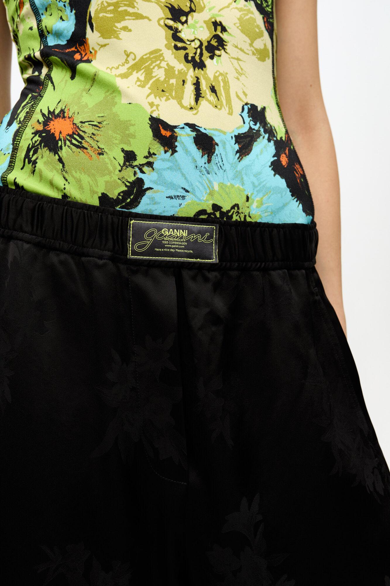 Black Satin Jacquard Pants Product Image