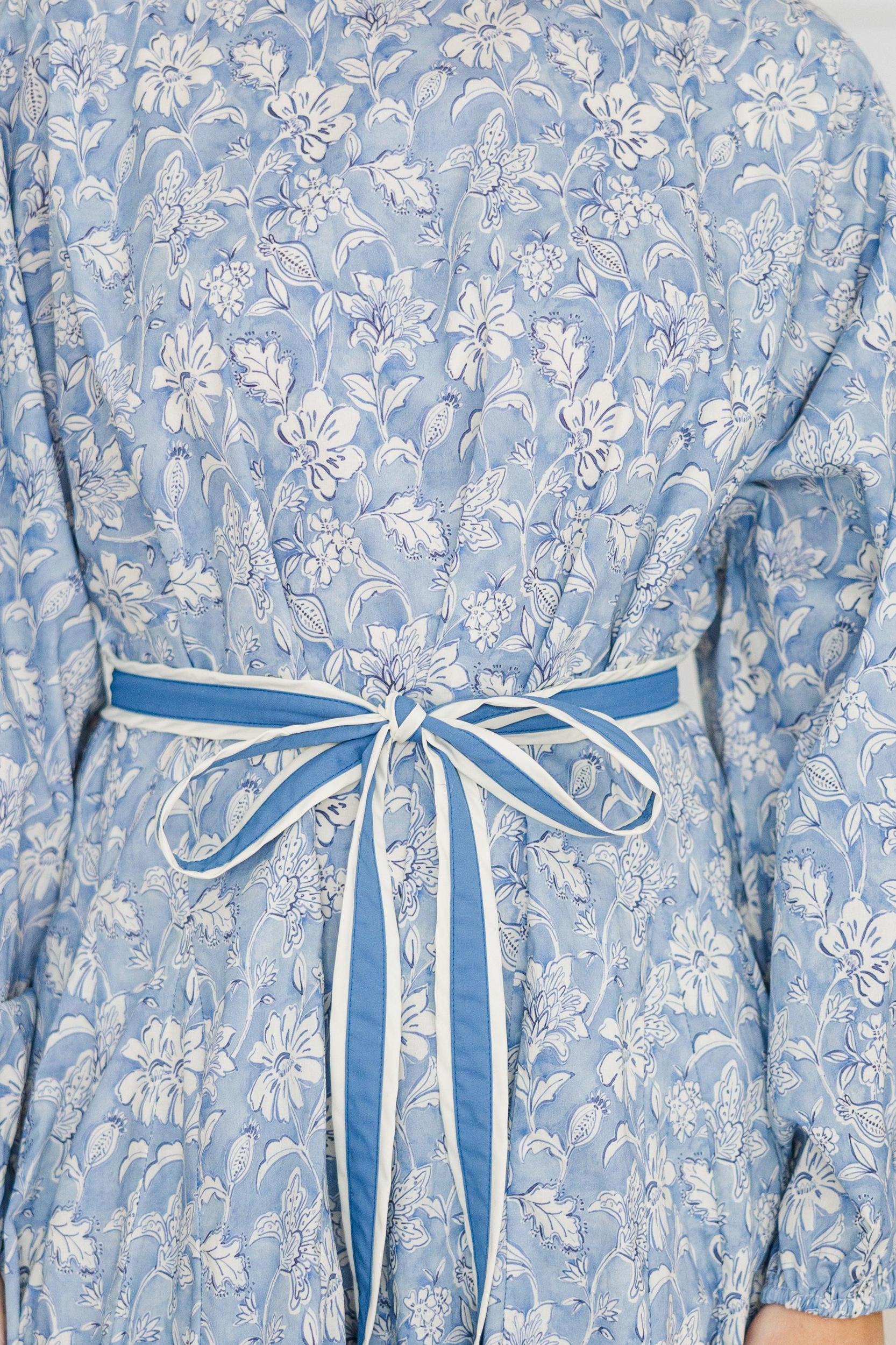 Stay Close Blue Floral Toile Tied Waist Dress Female Product Image