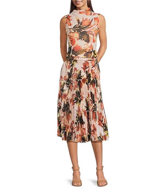 Calvin Klein Coordinating Mesh Knit Floral Mock Neck Sleeveless Top Product Image