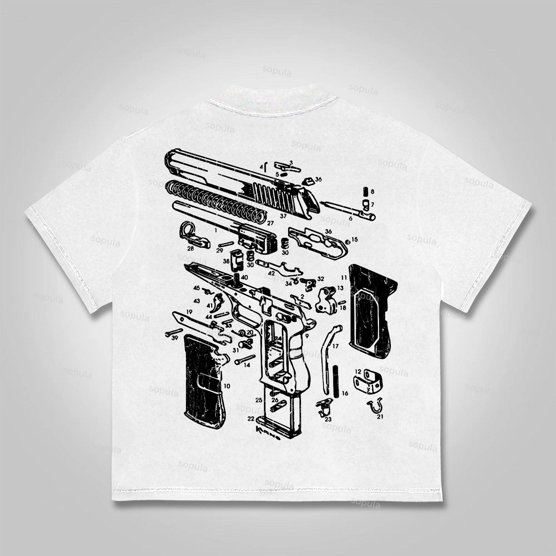 Sopula Love Peace Retro Deconstructed Gun Graphic Cotton T-shirt Product Image