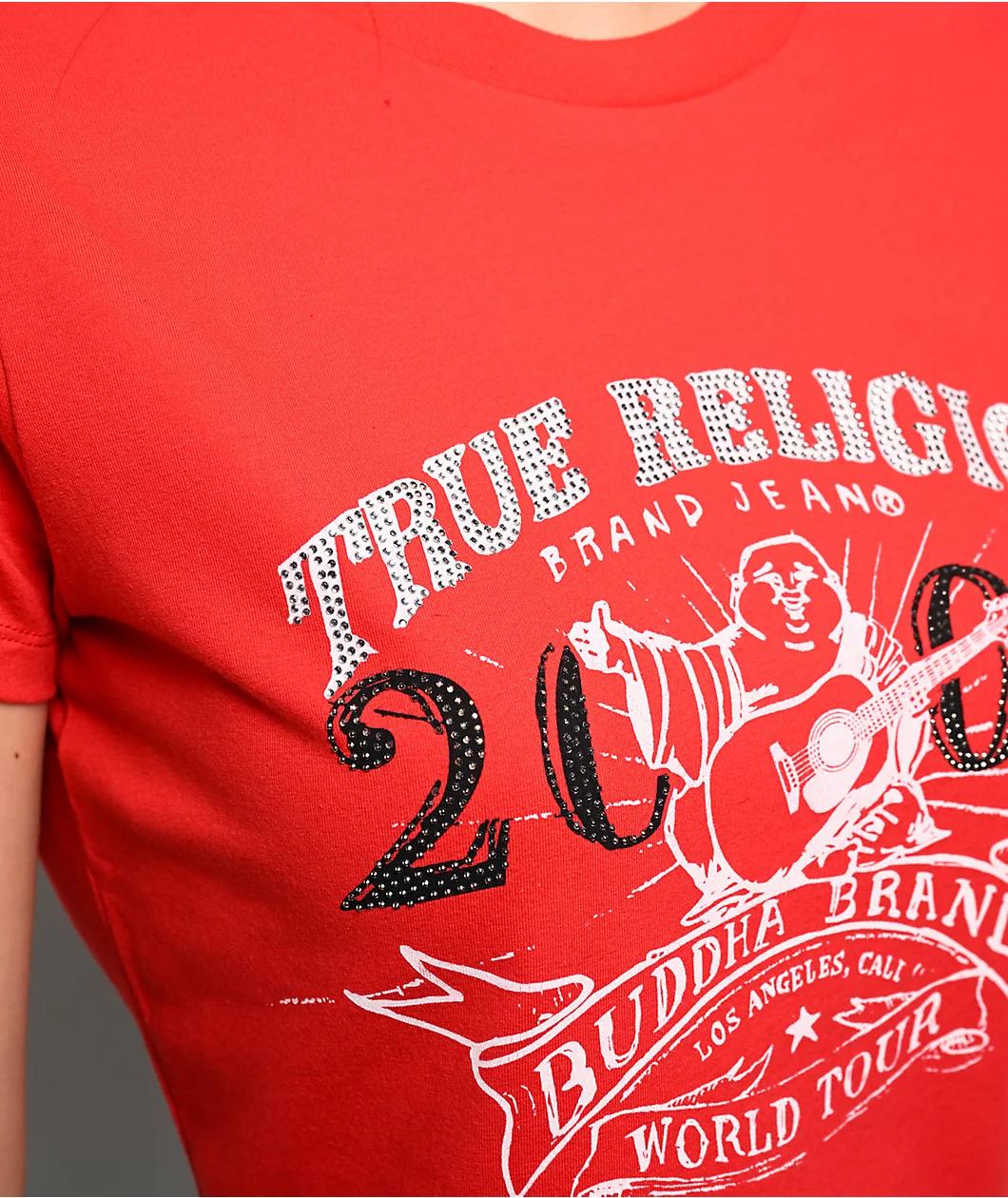 True Religion OG Crystal Buddha Red Crop T-Shirt Product Image