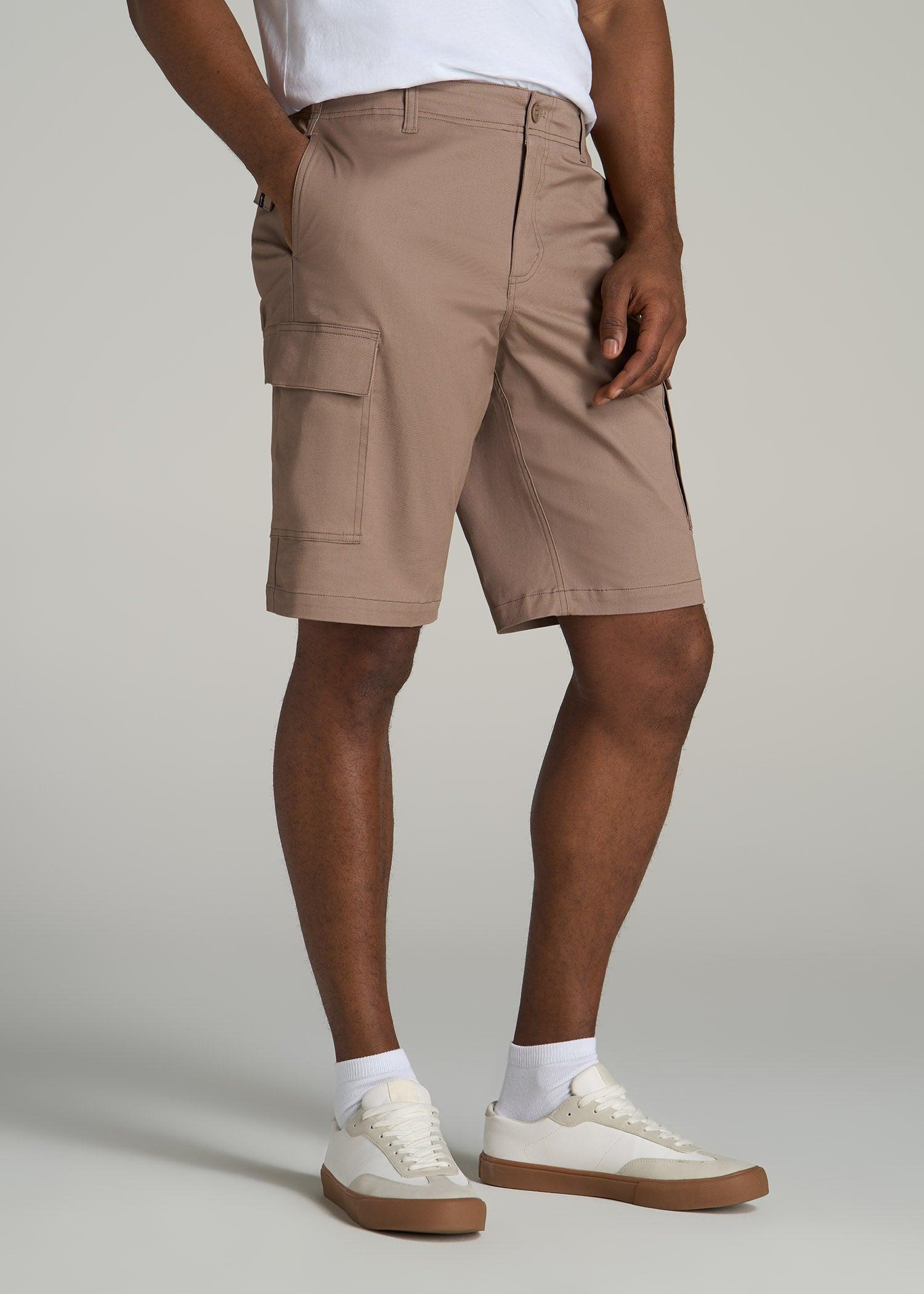 Stretch Twill Cargo Shorts for Tall Men in Light Khaki Male Product Image