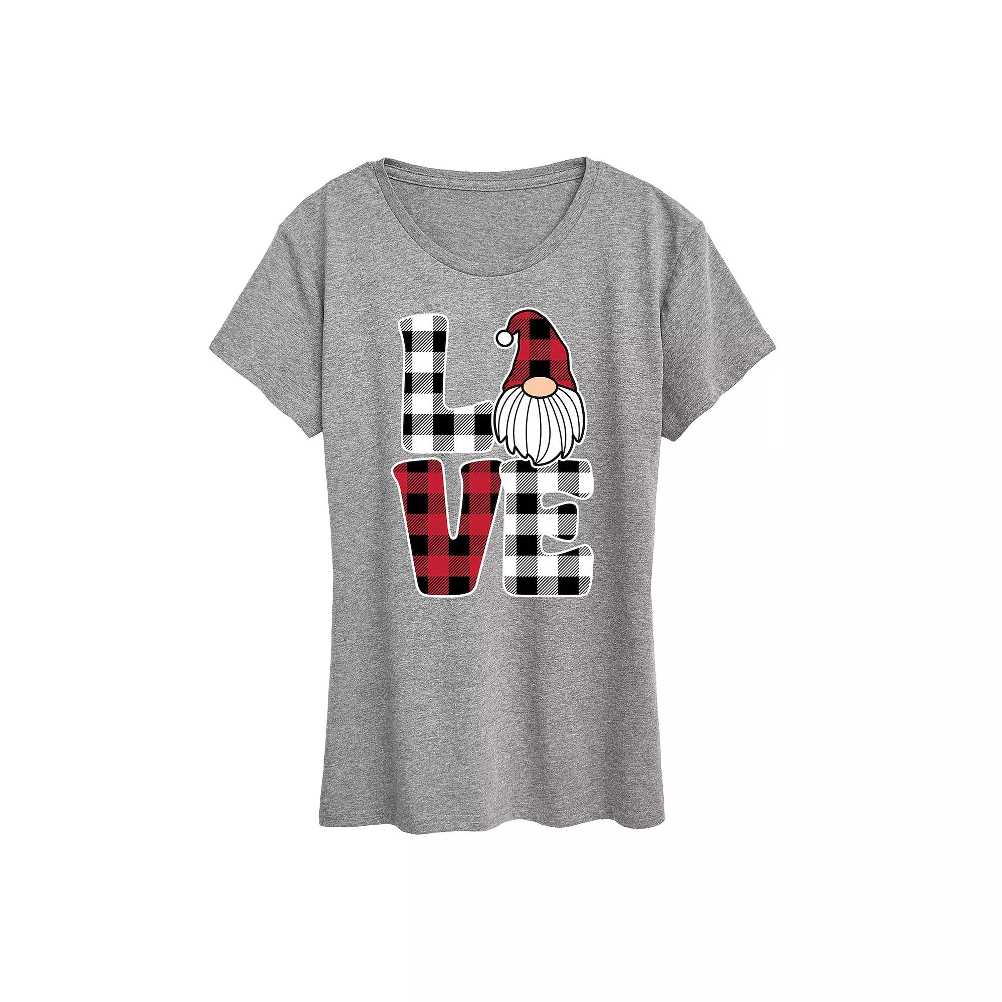 Women's Love Gnome Plaid Graphic Tee,  Product Image
