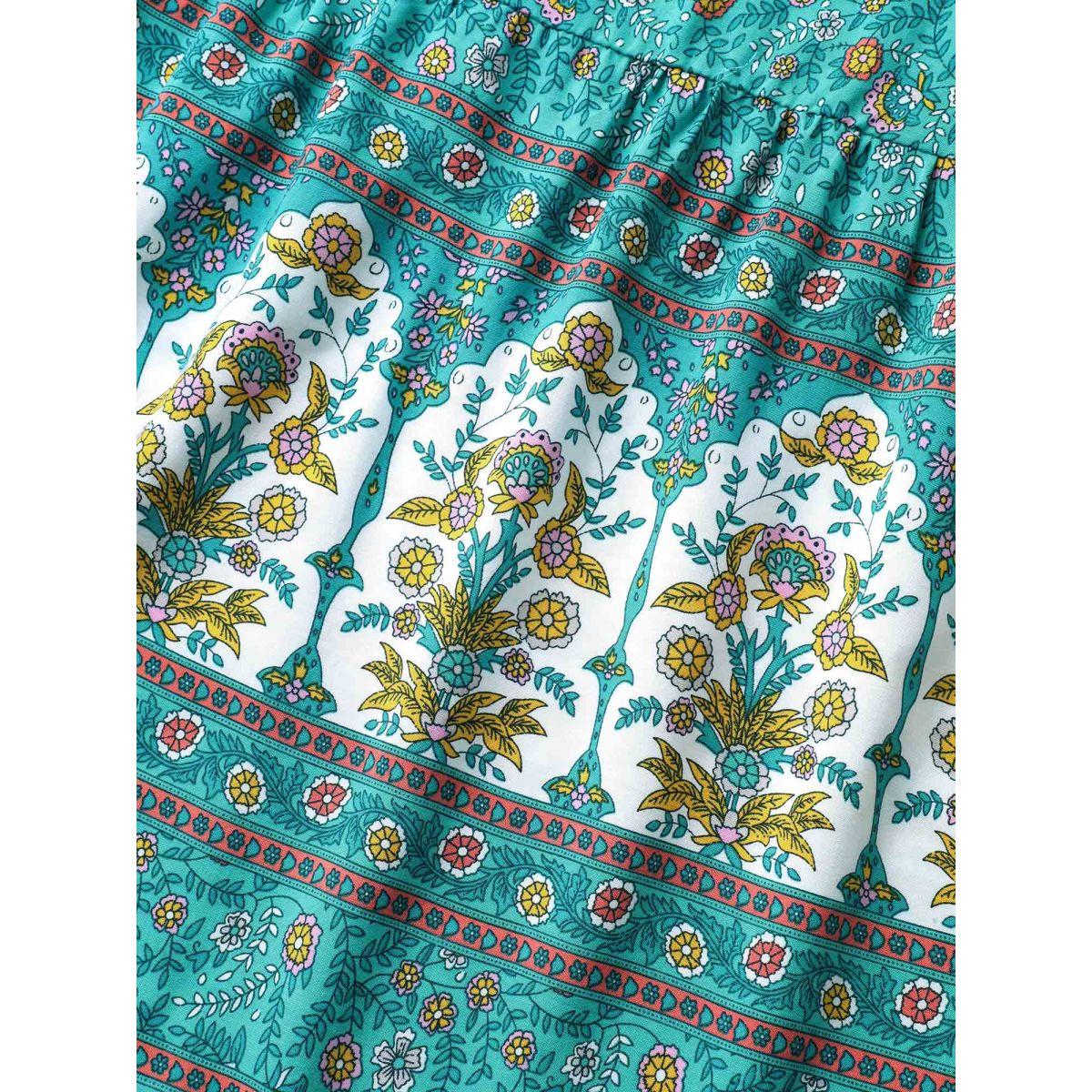 Plus Size Rayon Neck Cut-Out Ties Midi Dress Teal Women Tie knot Flat collar with V-notch Sleeveless Curvy BloomChic 12/L Product Image