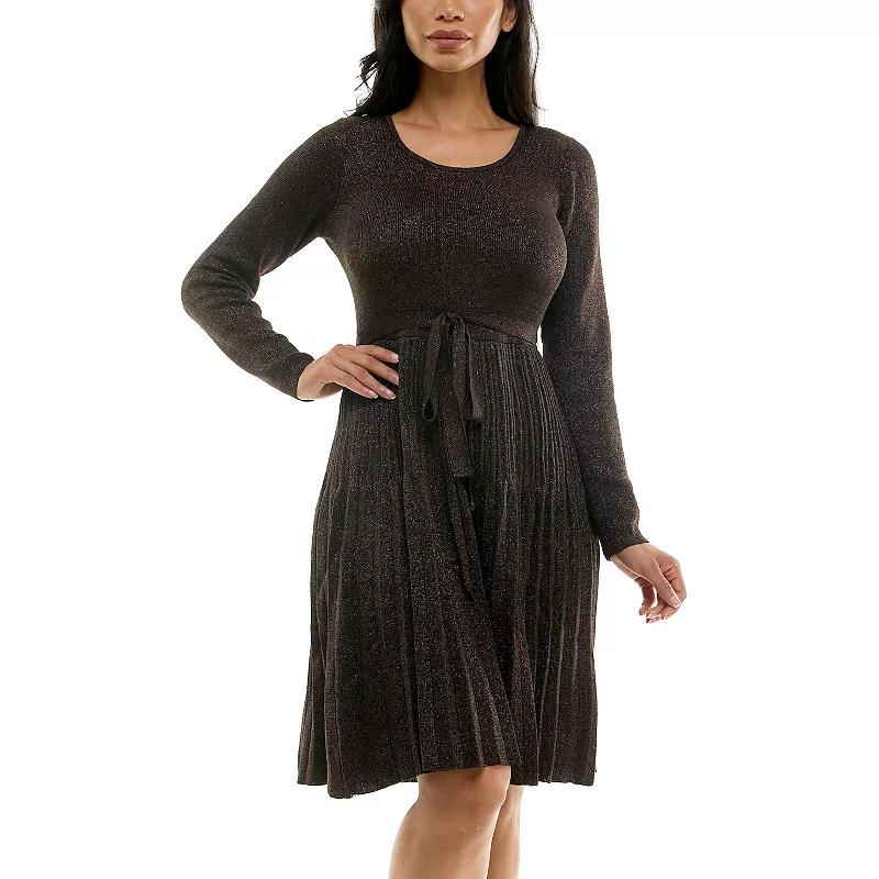 Women's Nina Leonard Pleat Glitter Knit Dress, Size: Small, Black Black Product Image