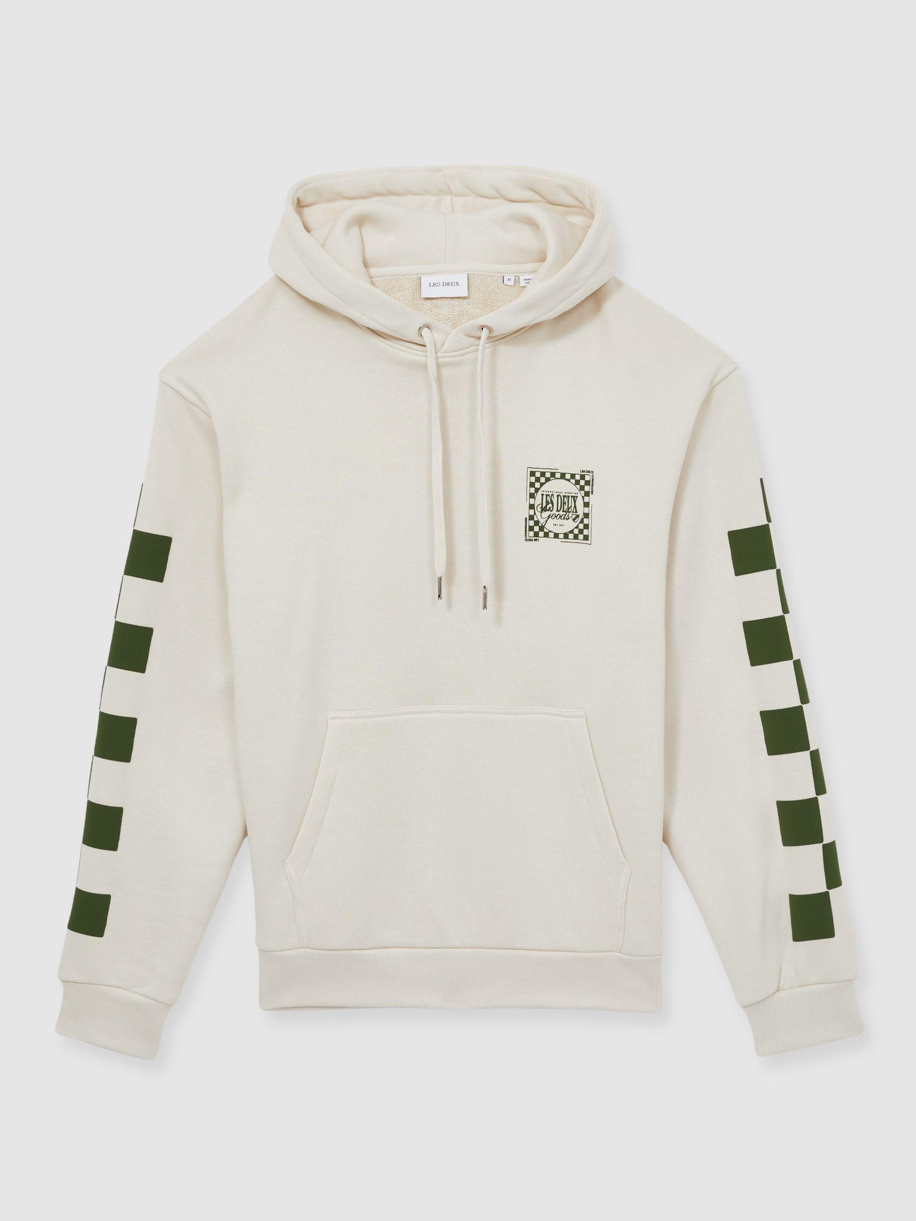 Les Deux 100% Cotton Goods Print Hoodie in Ivory/Green Product Image