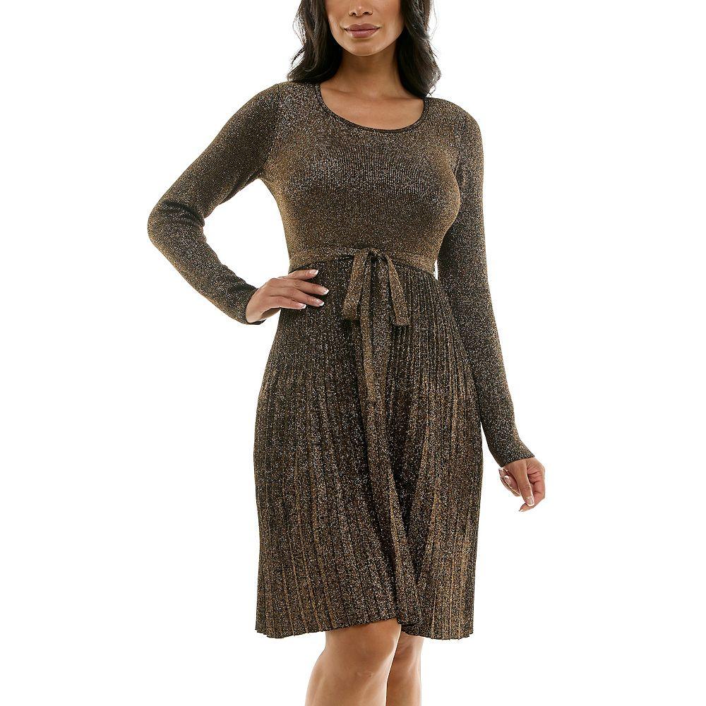 Women's Nina Leonard Pleat Glitter Knit Dress, Size: Small, Black Black Product Image