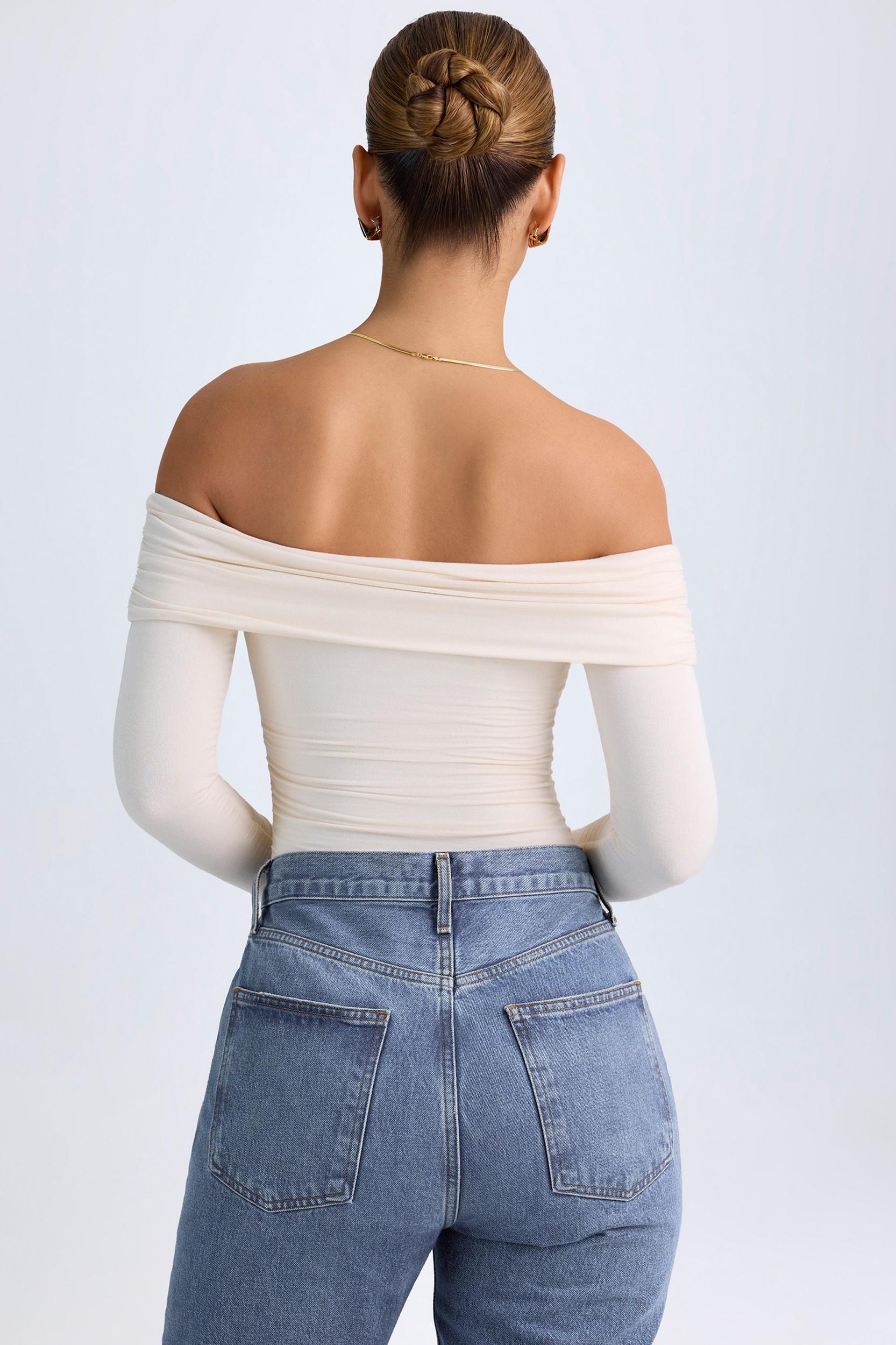 Modal Off-Shoulder Ruched Bodysuit in Ivory Product Image