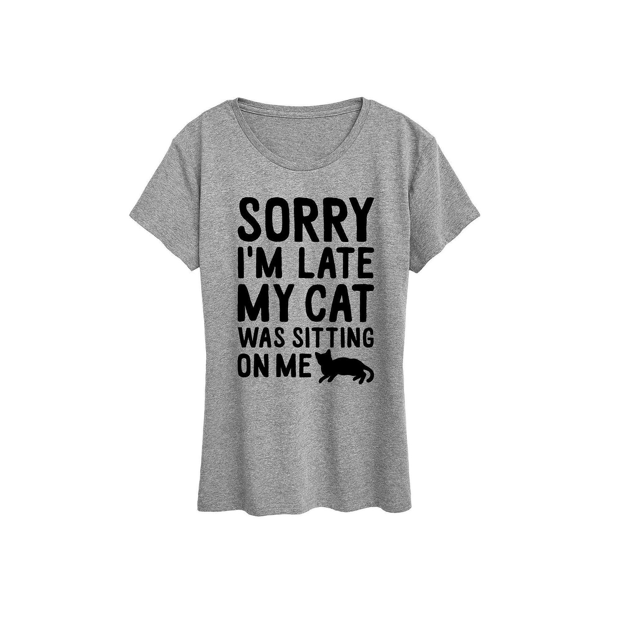 Women's Sorry I'm Late Cat Sitting On Me Graphic Tee, Girl's,  Product Image