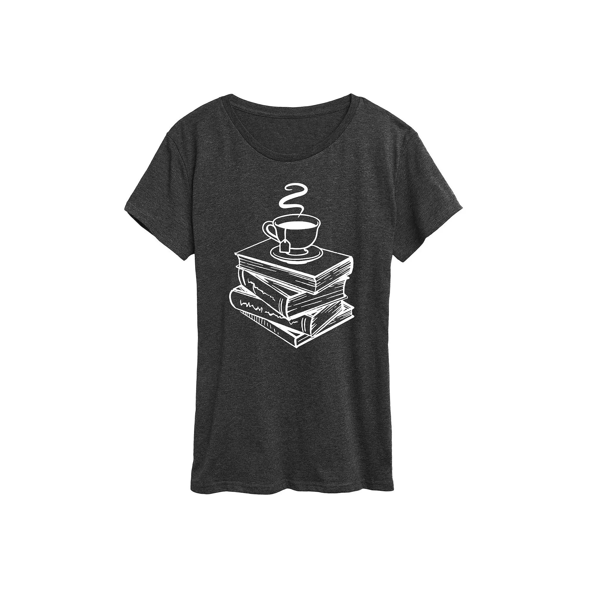 Women's Tea And Stacked Books Graphic Tee, Girl's,  Product Image