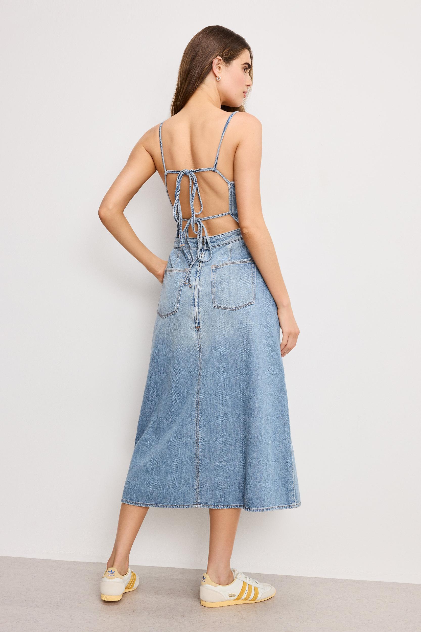 LITE LINEN DENIM MIDI DRESS | INDIGO794 Product Image