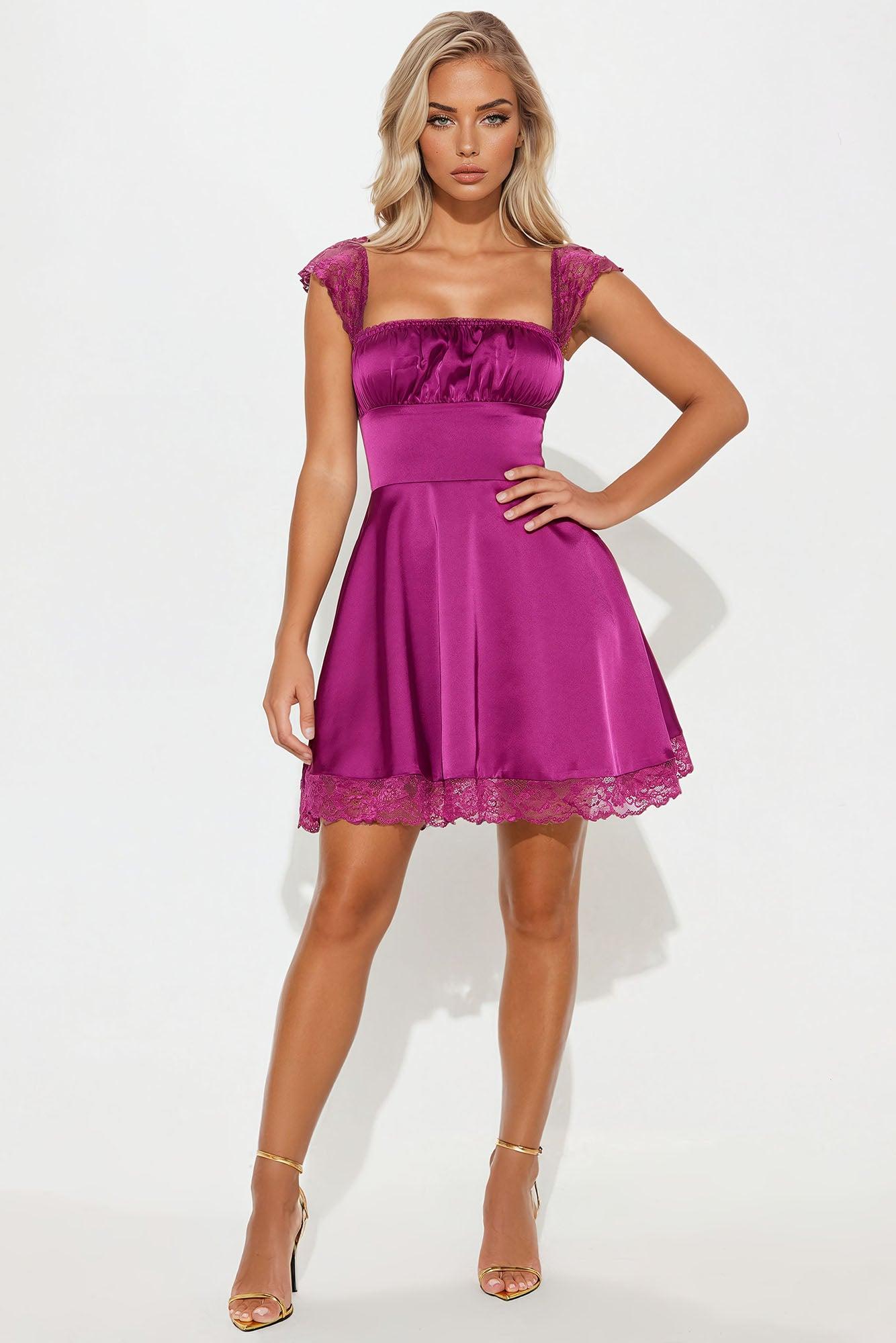 Clara Satin Mini Dress - Plum Product Image