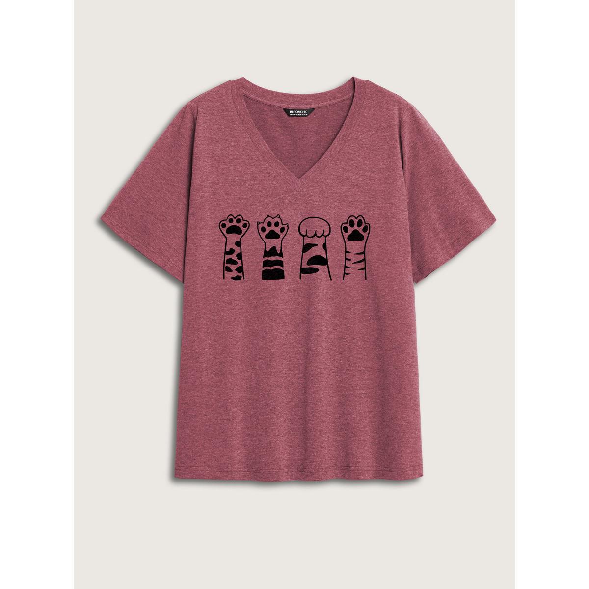 Plus Size Bookish Cat Printed Round Neck T-Shirt Plum Women Non Animals Round Neck Everyday-Casual T-shirts BloomChic 30/6X Product Image