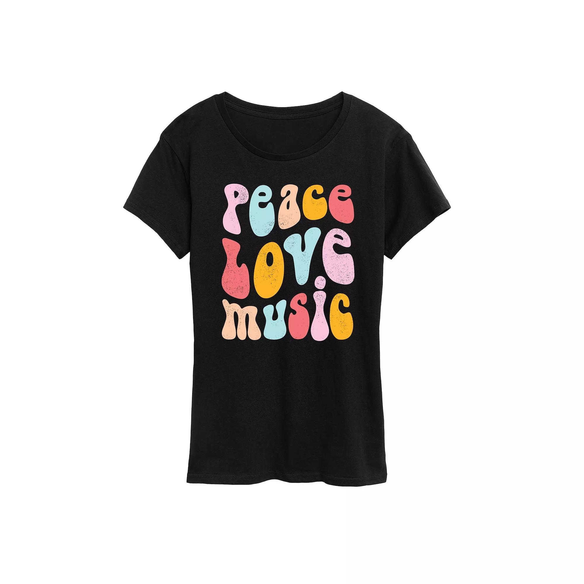 Women's Peace Love Music Distressed Graphic Tee,  Product Image