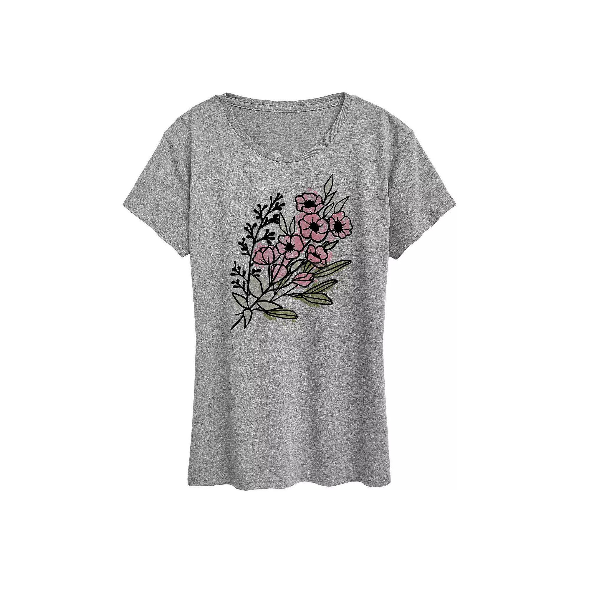 Women's Watercolor Flowers Graphic Tee, Girl's,  Product Image