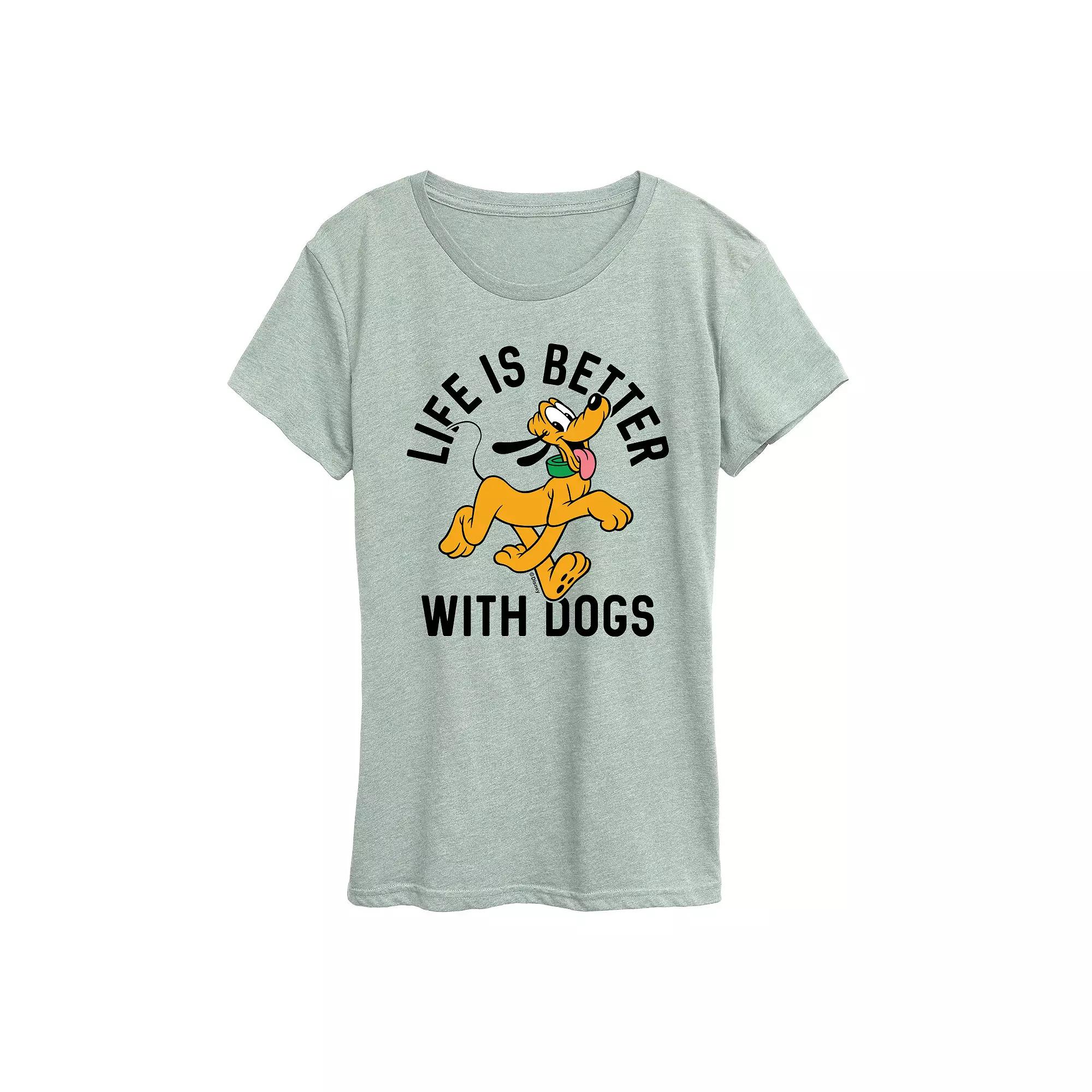 Disney's Pluto Women's Life Is Better With Dogs Graphic Tee,  Product Image