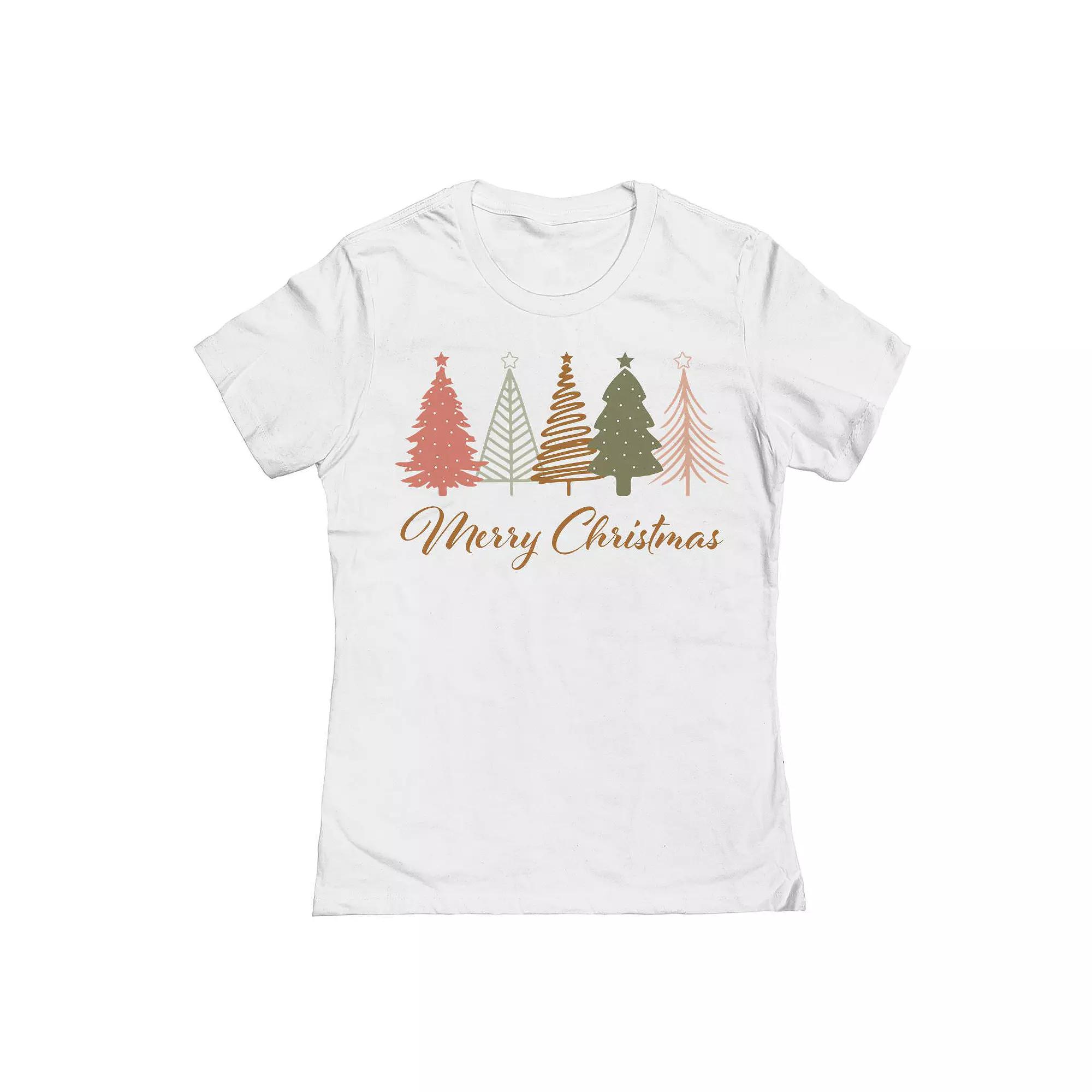 Junior's Merry Christmas Trees Graphic Tee, Women's, Size: XL, White Product Image