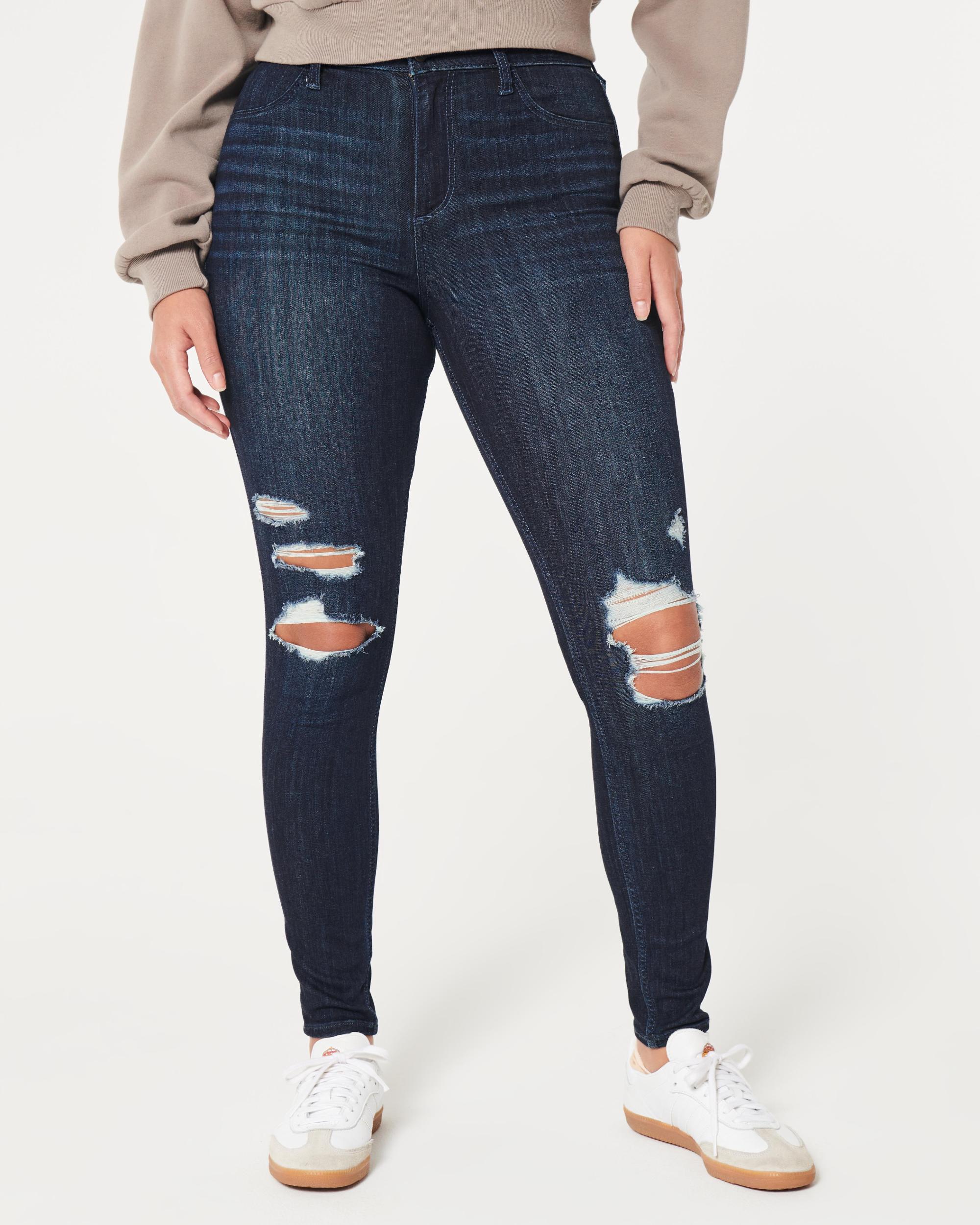 Curvy High-Rise Ripped Dark Wash Jean Leggings Product Image