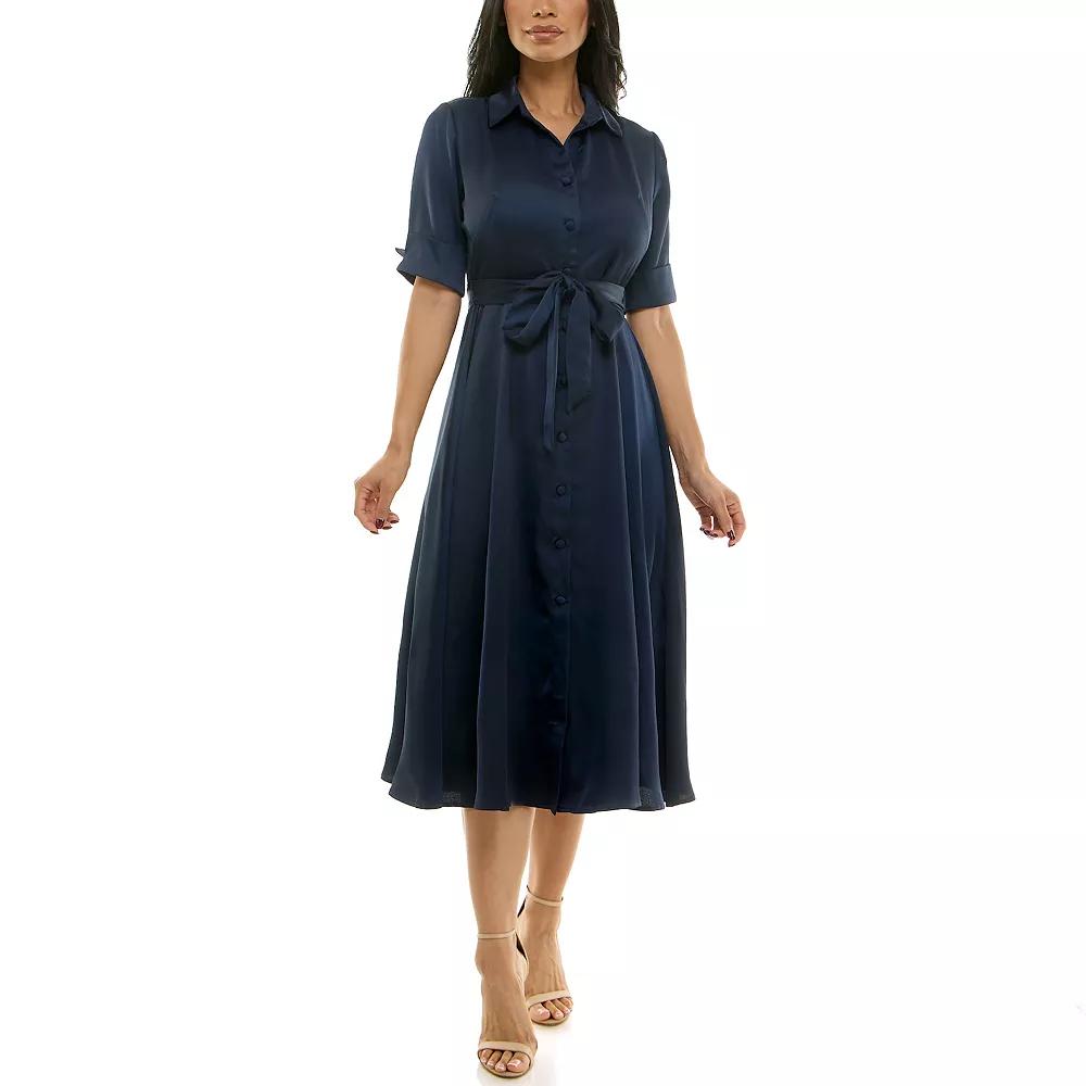 Women's Maison Tara Satin Short Sleeve Midi Shirt Dress, Size: 10, Blue Product Image