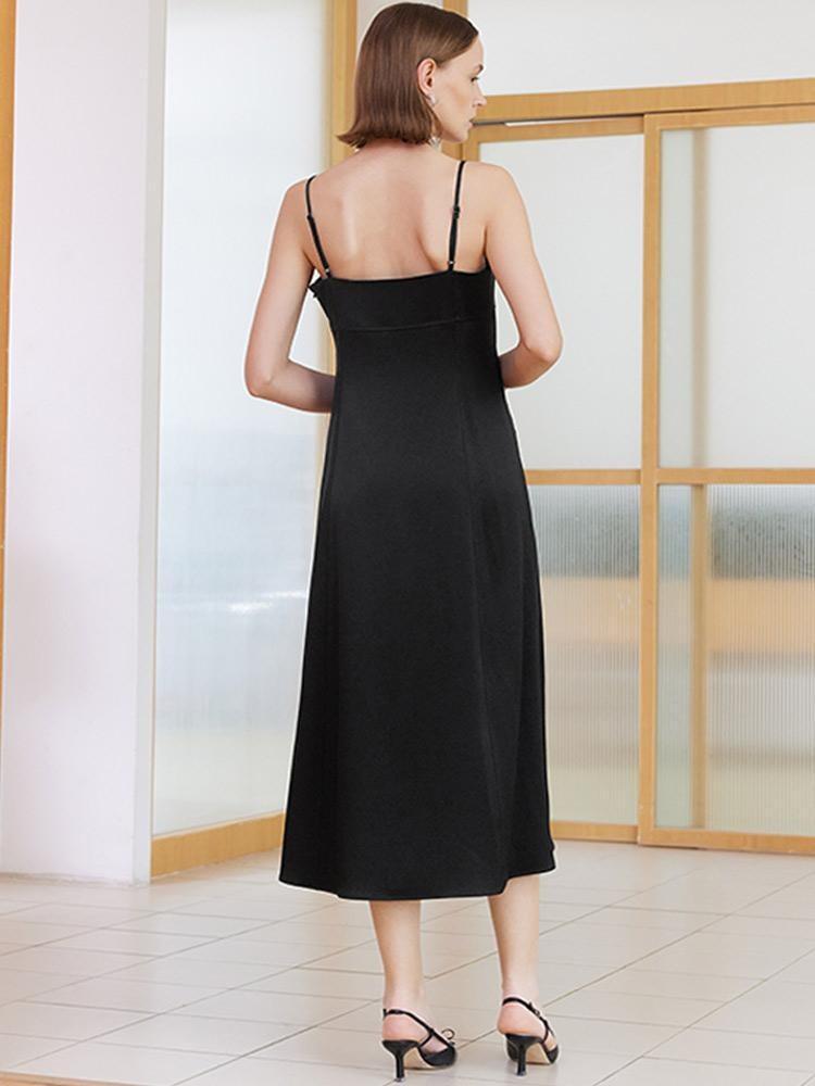 Black Triacetate Spaghetti Strap Midi Dress Product Image