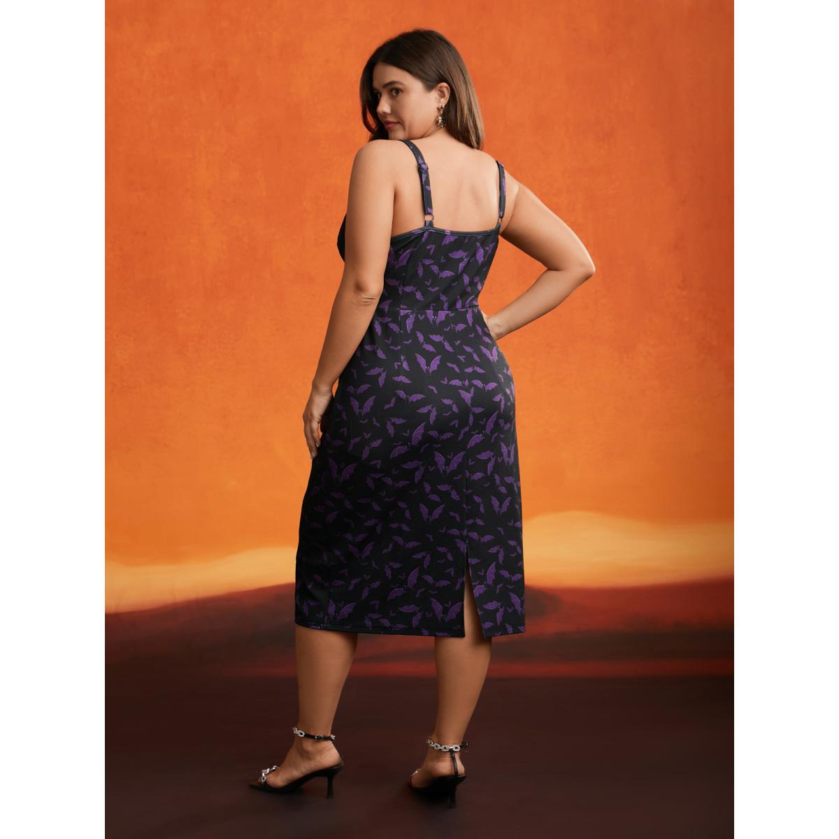 Plus Size Bat Heart Shaped Neckline Midi Dress Eggplant Women Cocktail Texture Party Curvy Bloomchic 22-24/3X Product Image
