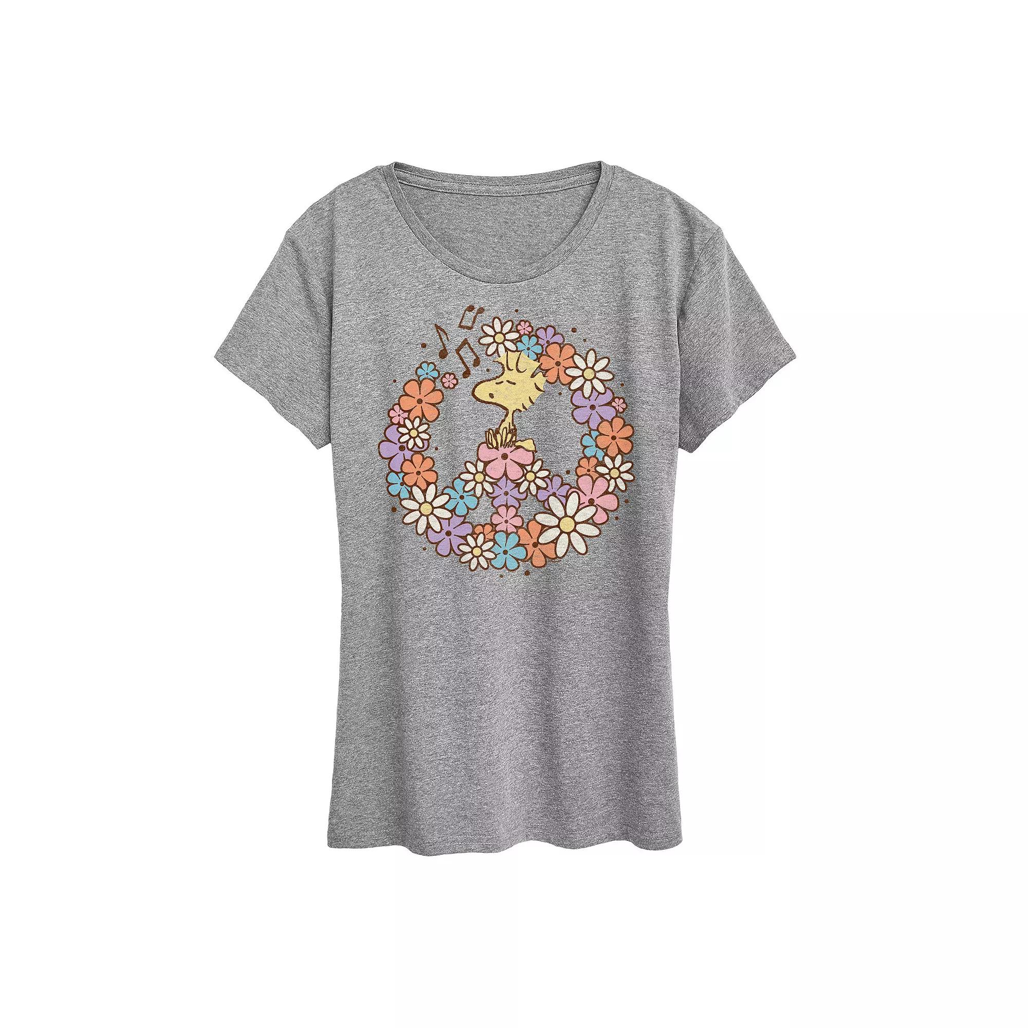 Women's Peanuts Woodstock Floral Peace Sign Graphic Tee,  Product Image
