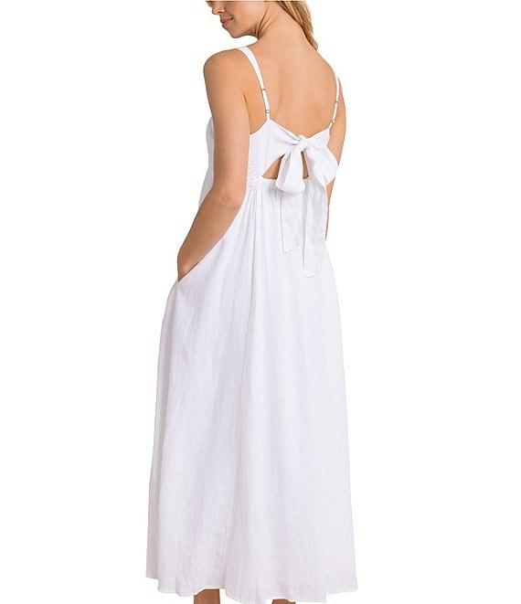 Southern Tide Leighton Square Neck Sleeveless Tie Back Linen Smock Detail Maxi Dress Product Image