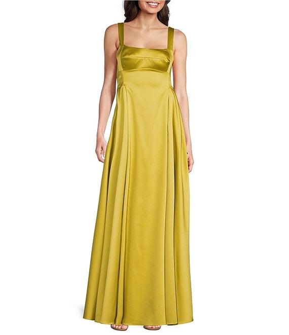Alex Marie Helen Satin Scoop Neck Sleeveless Gown Product Image