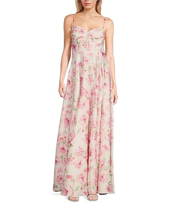 B. Darlin Floral Spaghetti Strap Bustier Pleated Dress Product Image