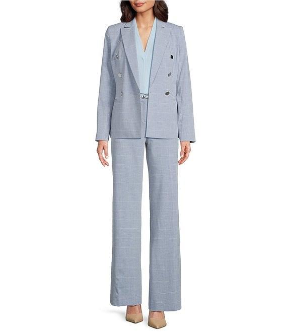 Calvin Klein Notch Collar Long Sleeve Windowpane Double Breasted Jacket Product Image