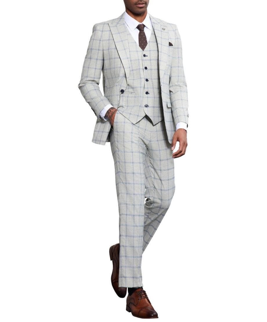 Stacy Adams - 3 Piece Windowpane Suit Hybrid Fit in Light Grey Product Image