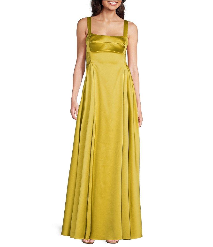 Alex Marie Helen Satin Scoop Neck Sleeveless Gown Product Image