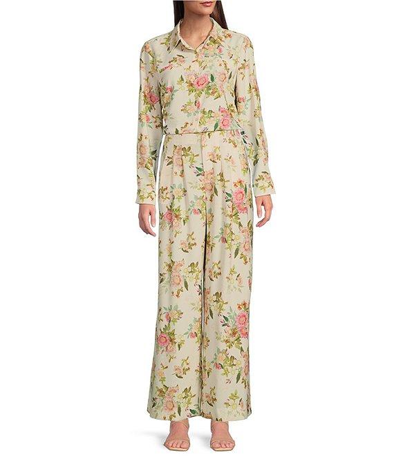 Alex Marie Coordinating Lola Twill Floral Pleated Wide Leg Pants Product Image