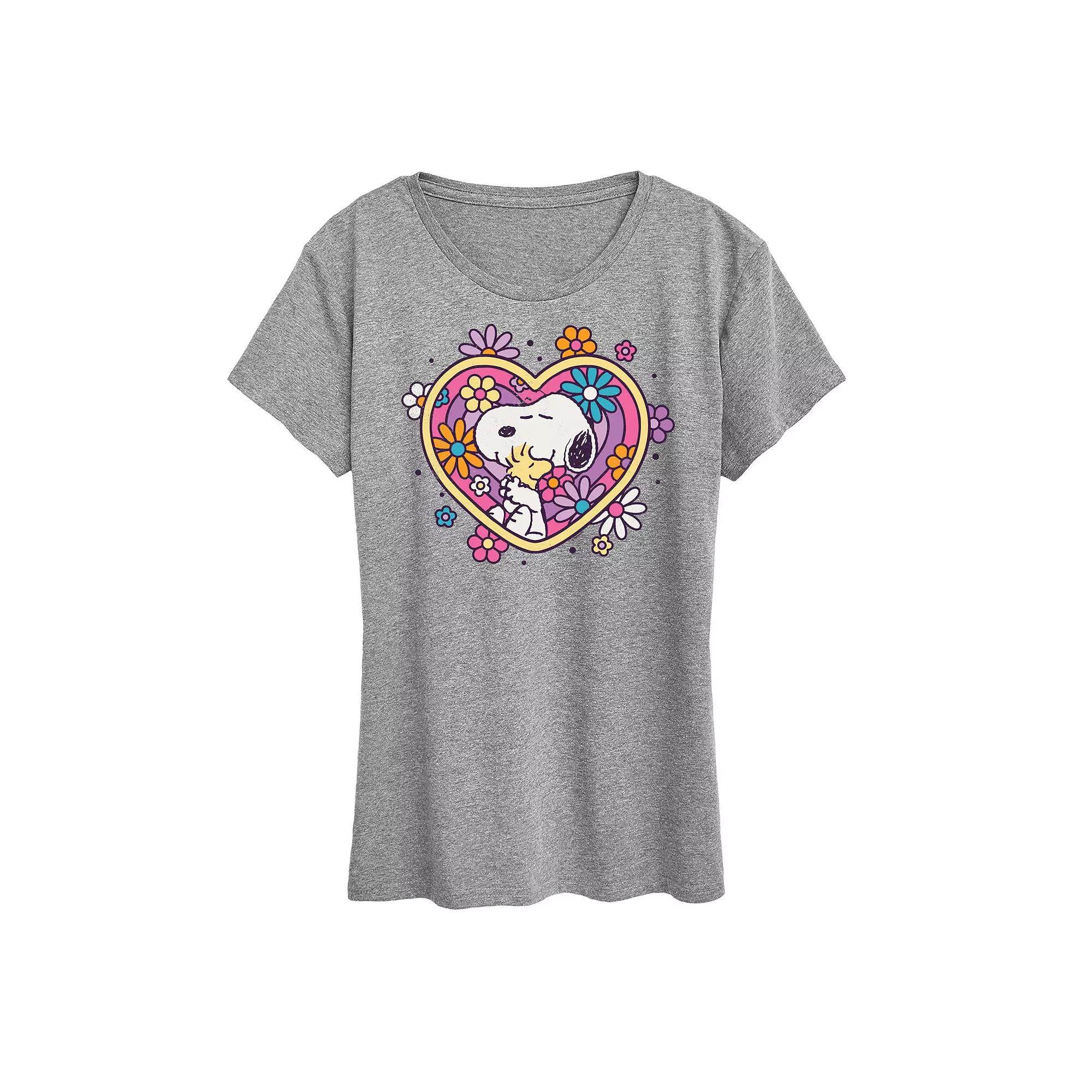 Women's Peanuts Snoopy & Woodstock Hug Heart Flower Graphic Tee, Girl's,  Product Image