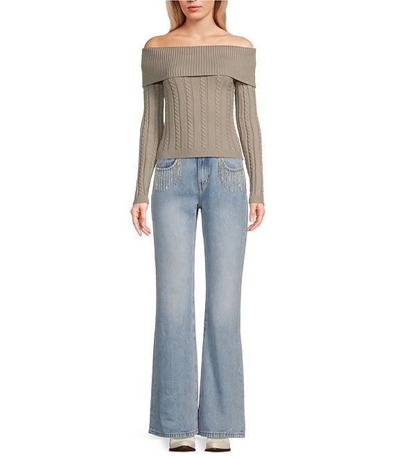 Say What Off The Shoulder Long Sleeve Cable Knit Top Product Image