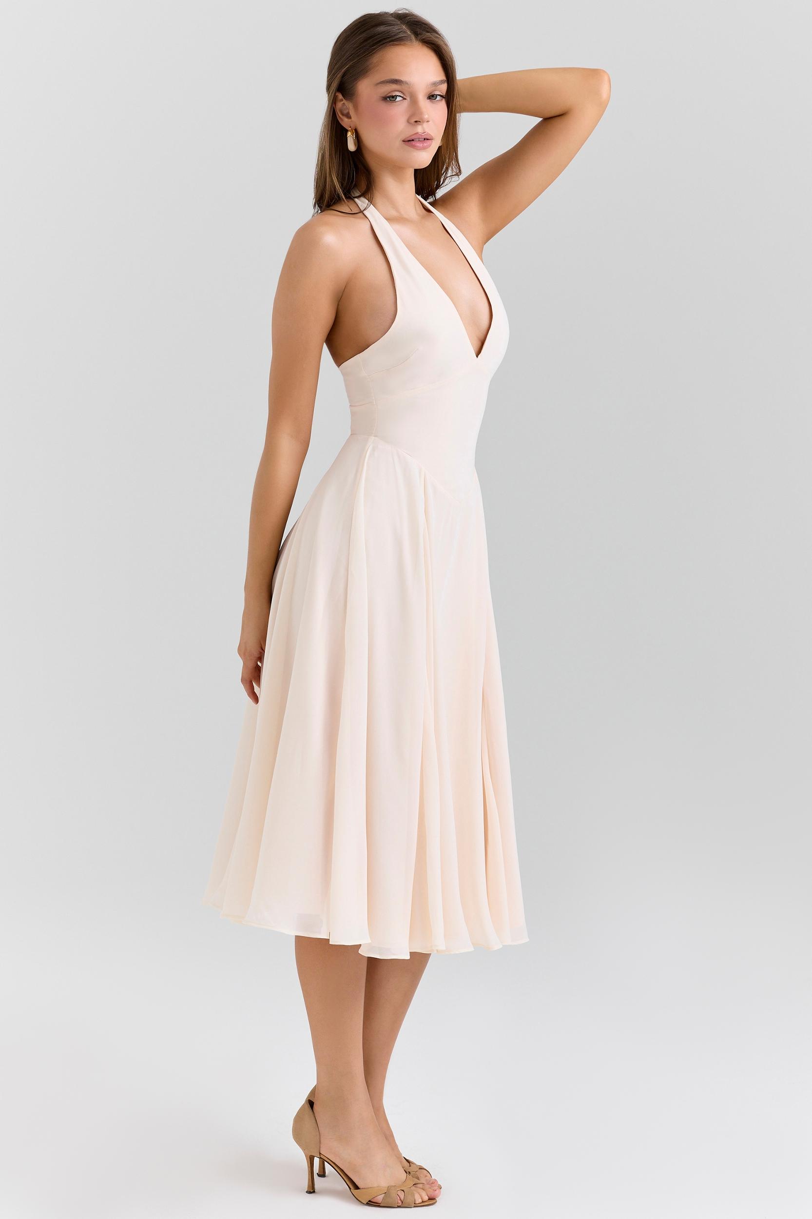 Solada  vintage cream georgette halter sundress Product Image