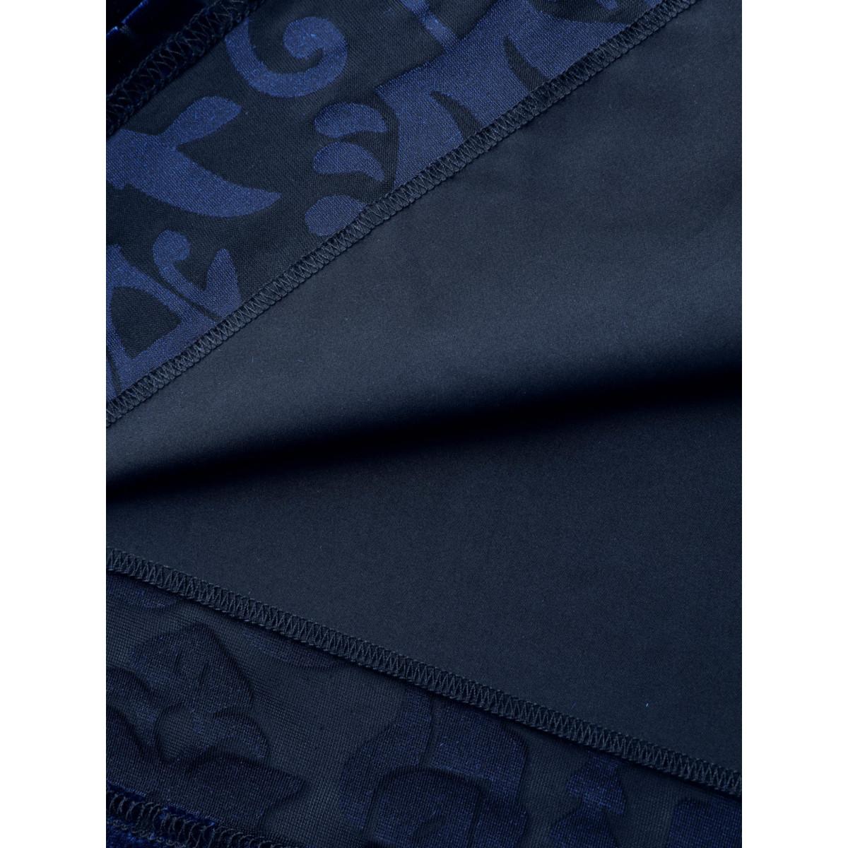 Plus Size Indigo Flocked Semi-Stretch Button Blouse Women Party&Cocktail Extra Long Sleeve Flat collar with V-notch Party Blouses BloomChic 30/6X Product Image