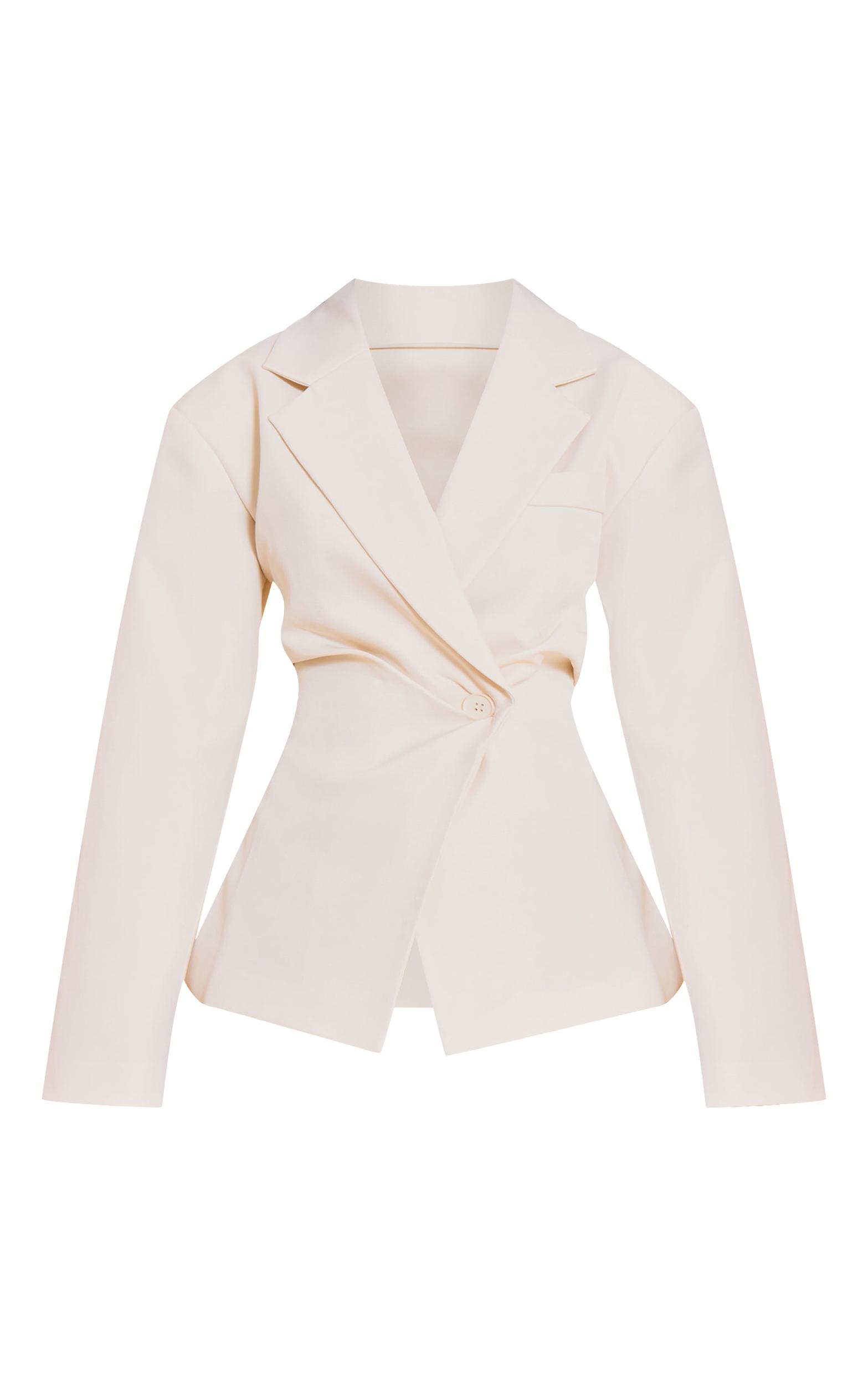 Petite Ecru Tailored Cinched Waist Blazer Product Image