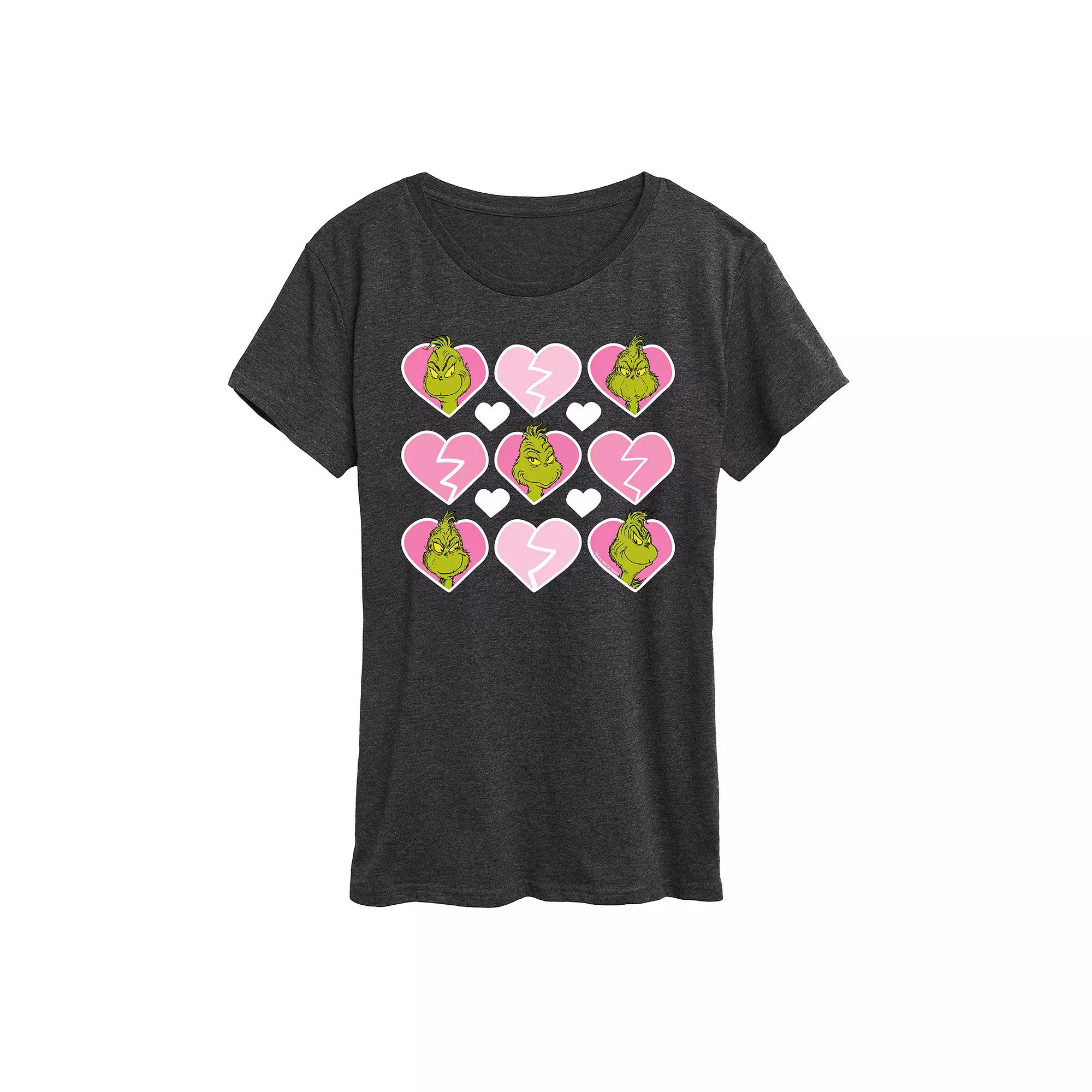 Women's Grinch Broken Heart Grid Graphic Tee,  Product Image