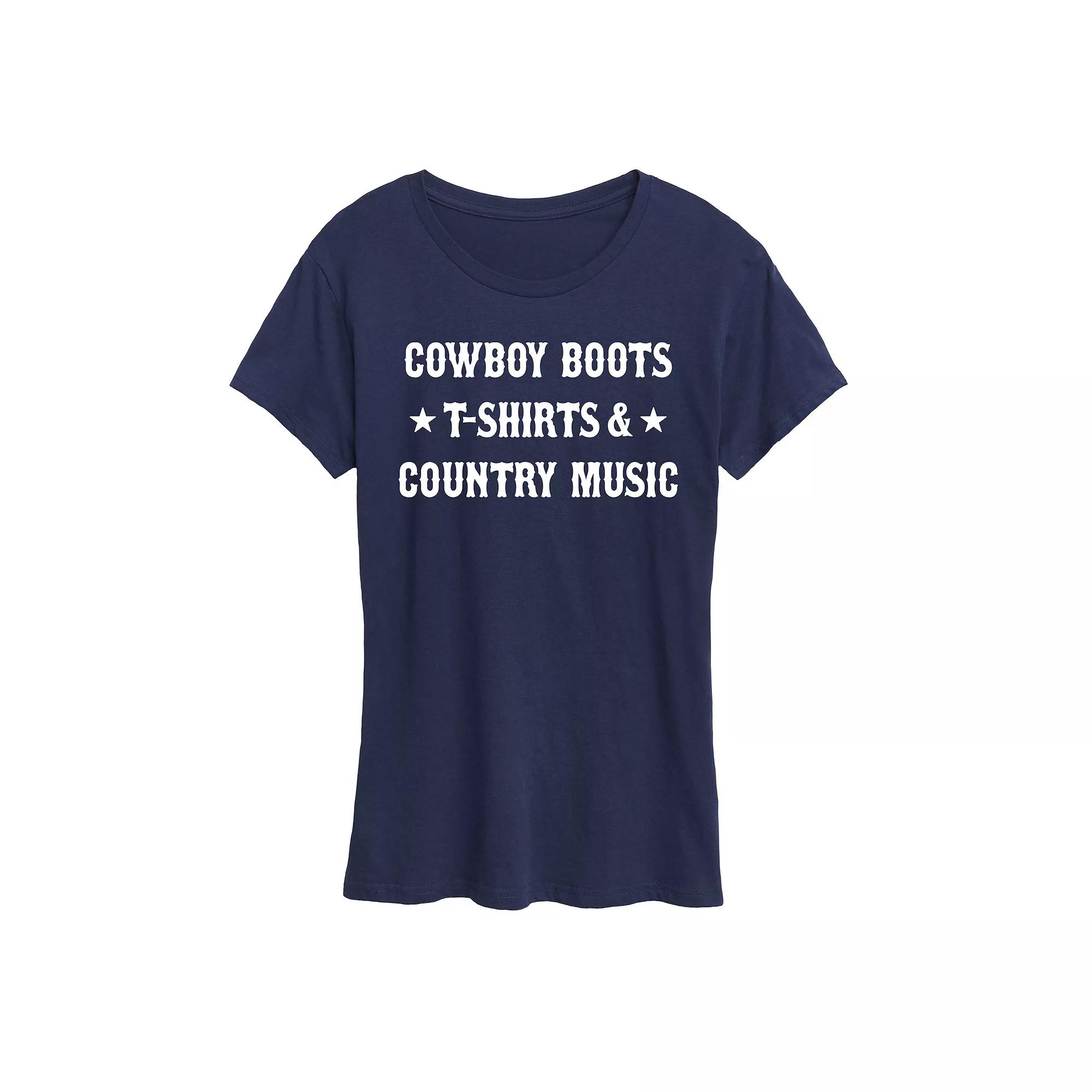 Women's Cowboy Boots And Music Graphic Tee,  Product Image