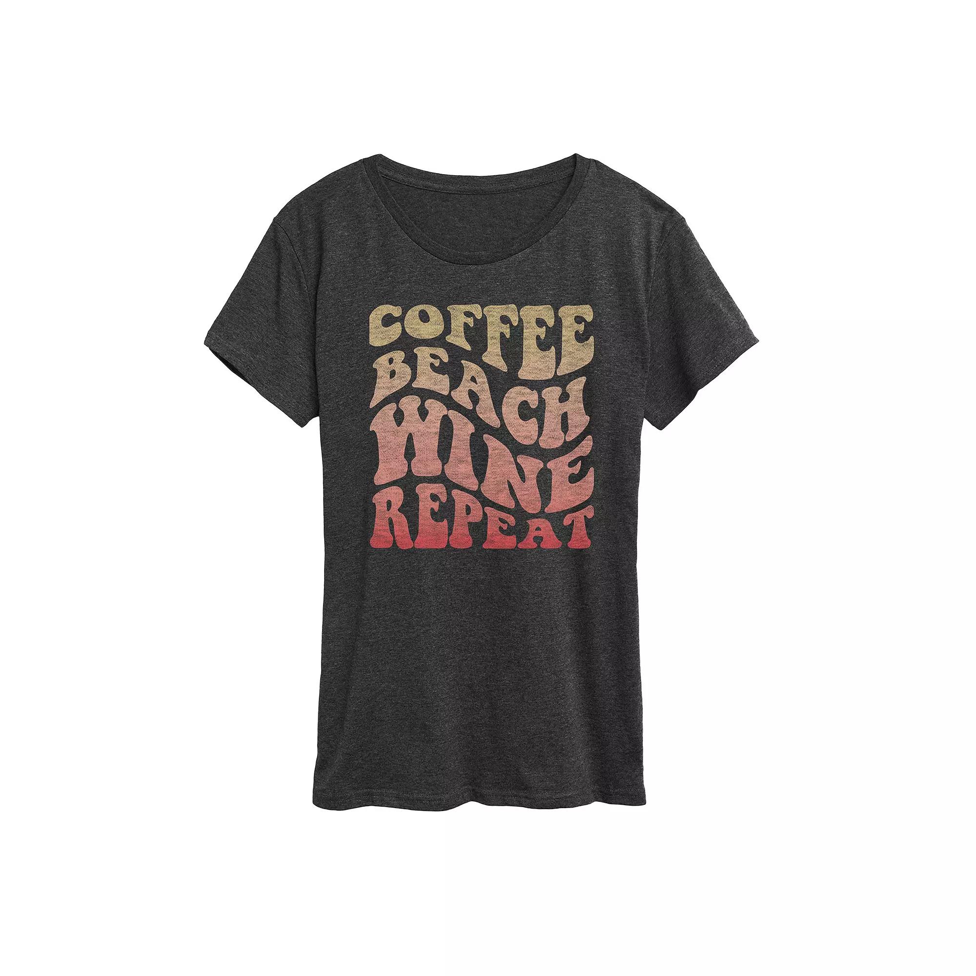 Women's Coffee Beach Wine Repeat Graphic Tee,  Product Image