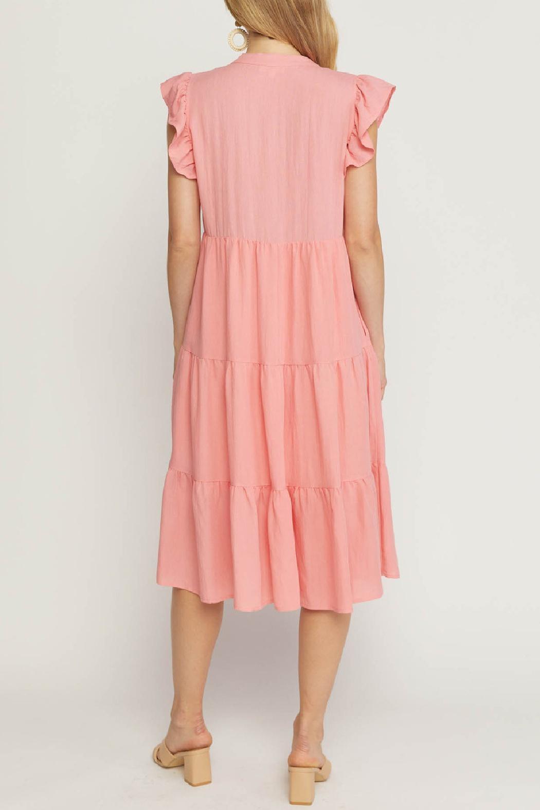 Knee Length Ruffle Sleeve Dress Product Image