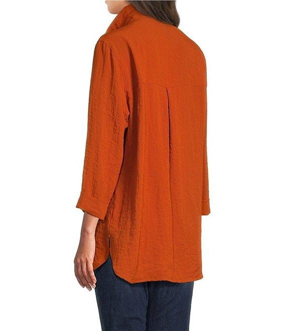 John Mark Solid Woven 3/4 Sleeve Wire Collared Button Front Patch Pocket Camp Shirt Product Image