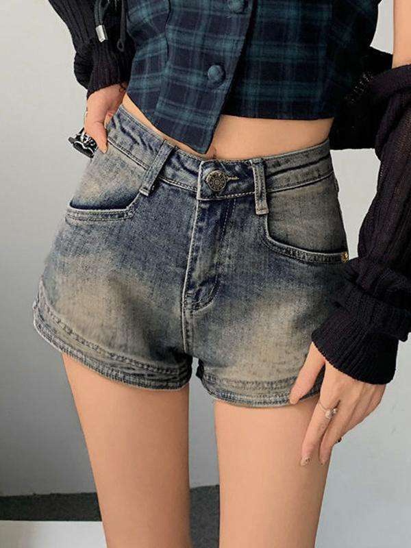 Vintage Wash Faded Denim Hot Shorts Product Image