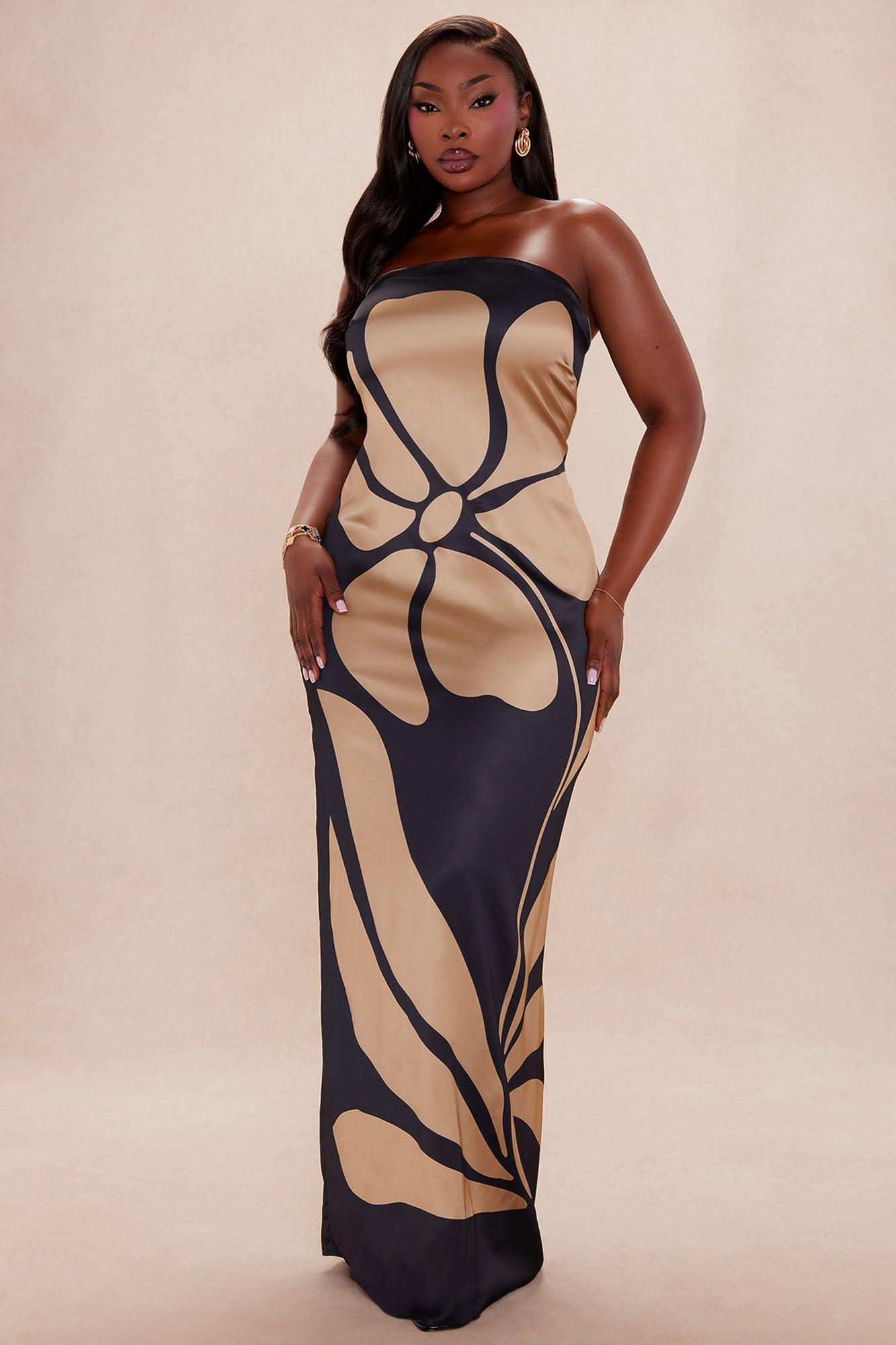 Kailani Satin Maxi Dress - Black/Brown Female Product Image