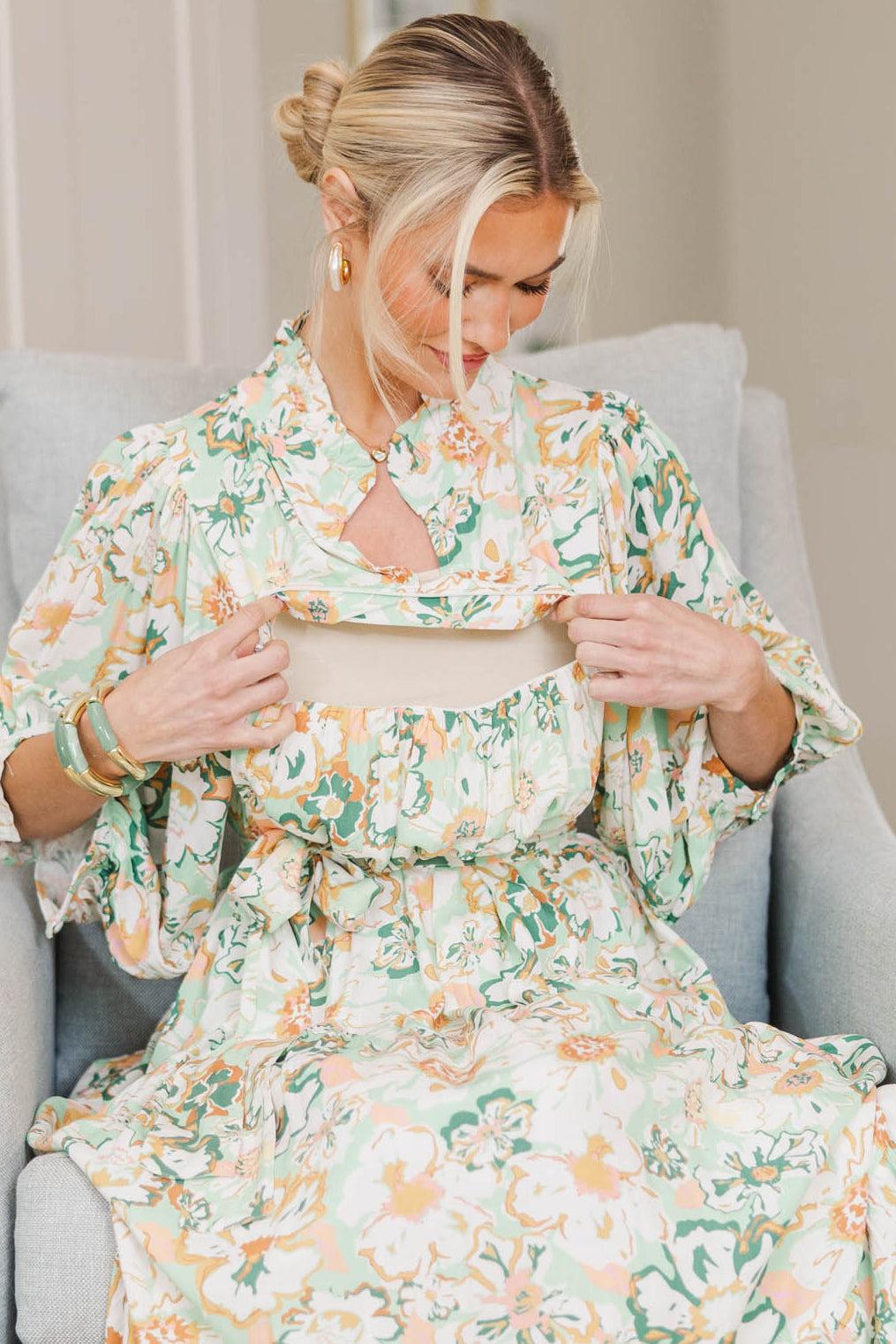 NURSING COLLECTION: All The Fun Mint Green Floral Midi Dress Female Product Image