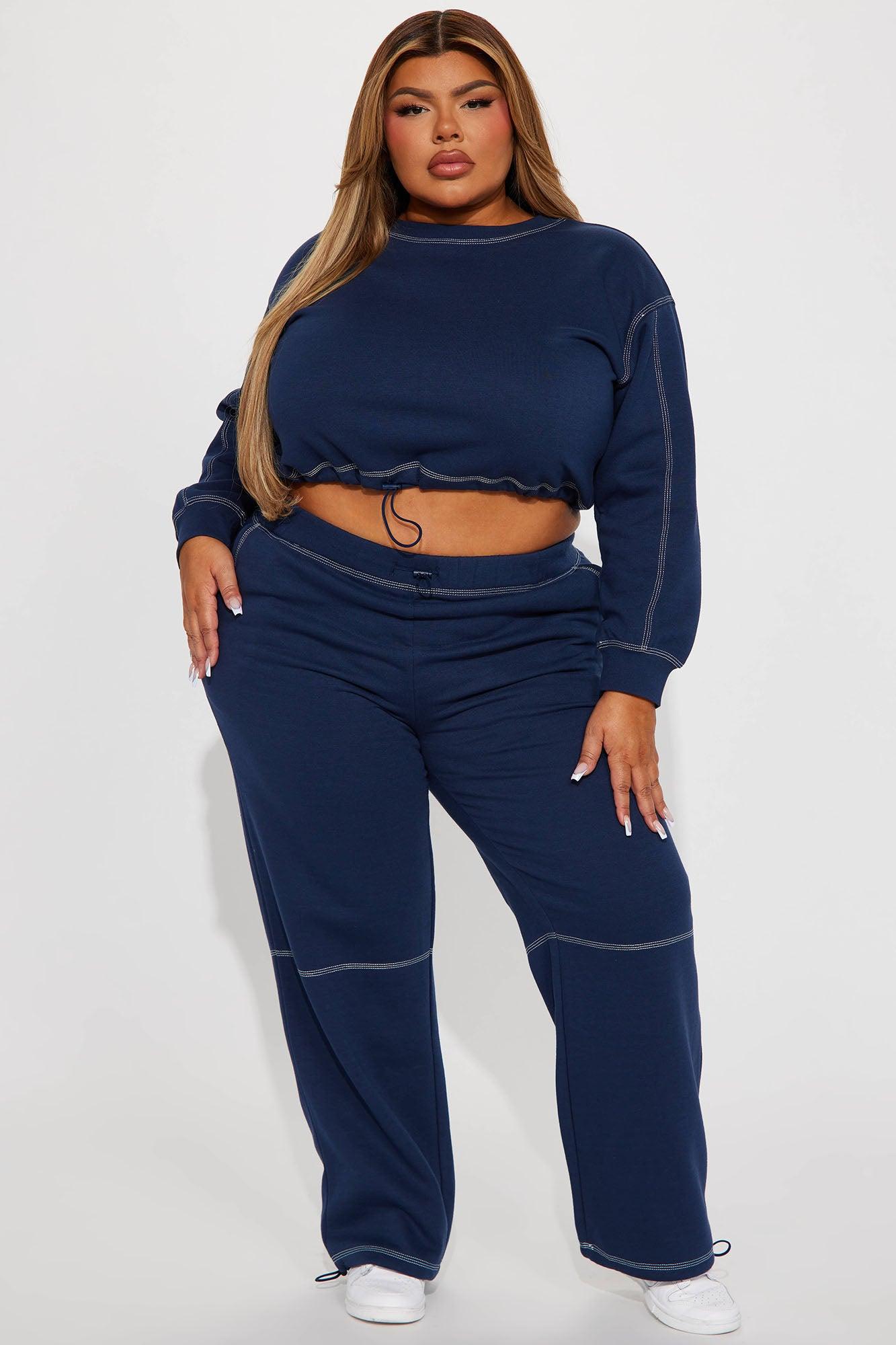 Aria Contrast Stitch Fleece Lounge Jogger - Navy Product Image